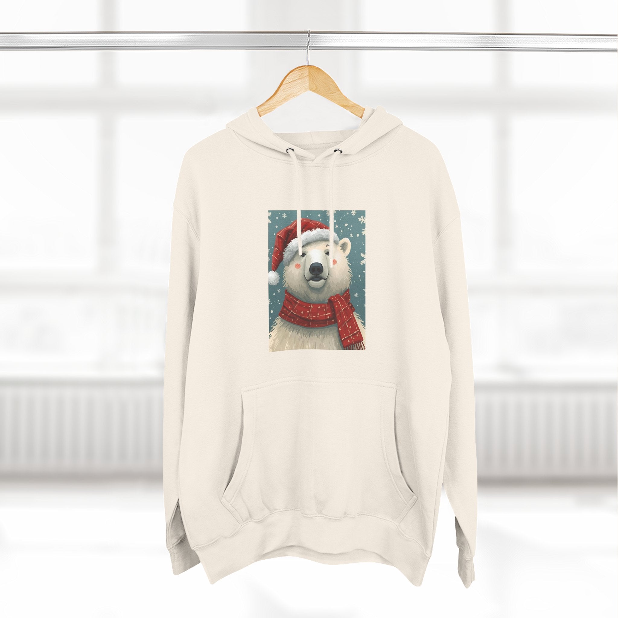 Cozy Polar Bear Holiday Hoodie, Winter Fleece Sweatshirt, Christmas Gift, Cute Animal Hoodie, Festive Apparel, Seasonal Wear