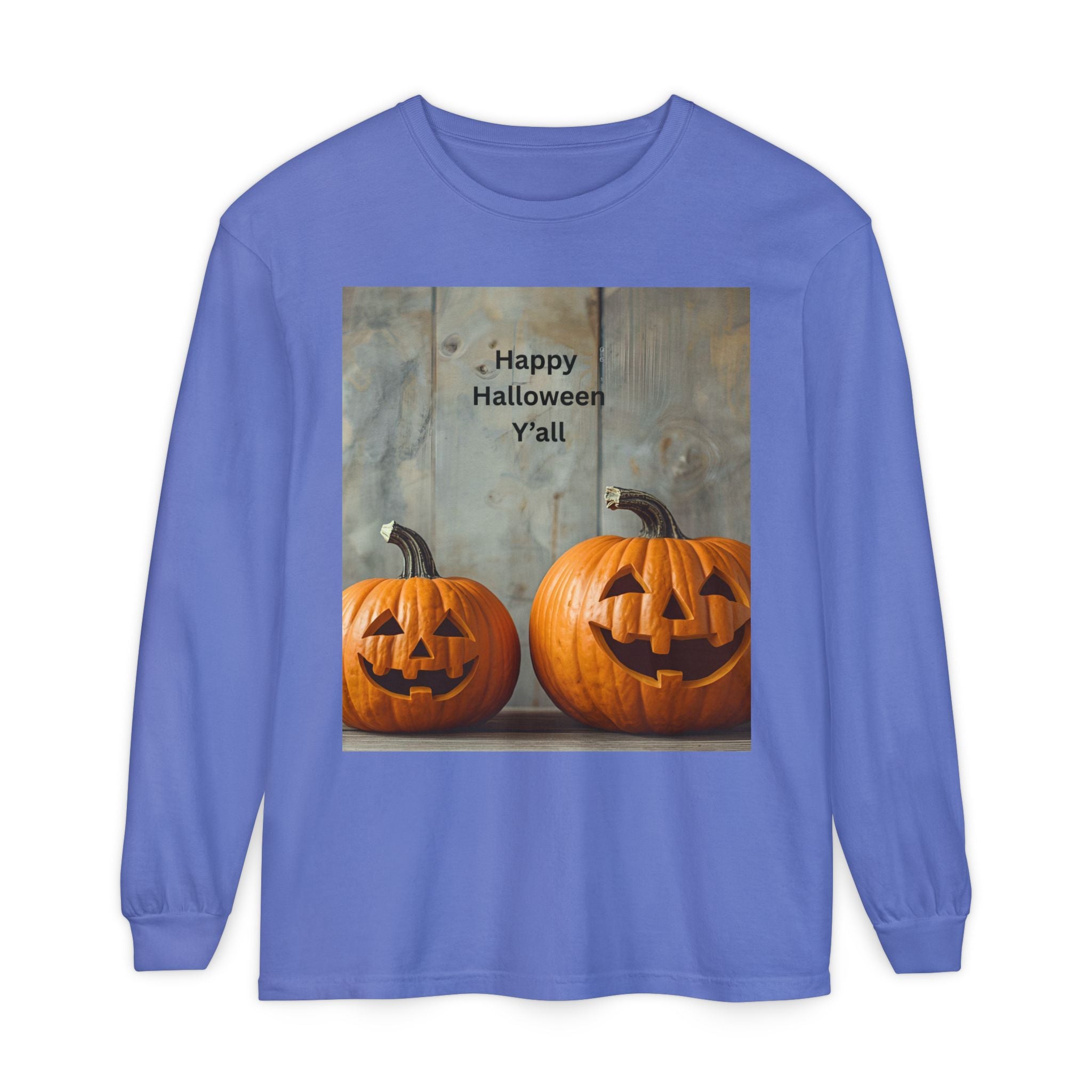 Halloween Pumpkin Long Sleeve Tee, Happy Halloween Shirt, Fall Apparel, Unisex Halloween T-Shirt, Seasonal Clothing