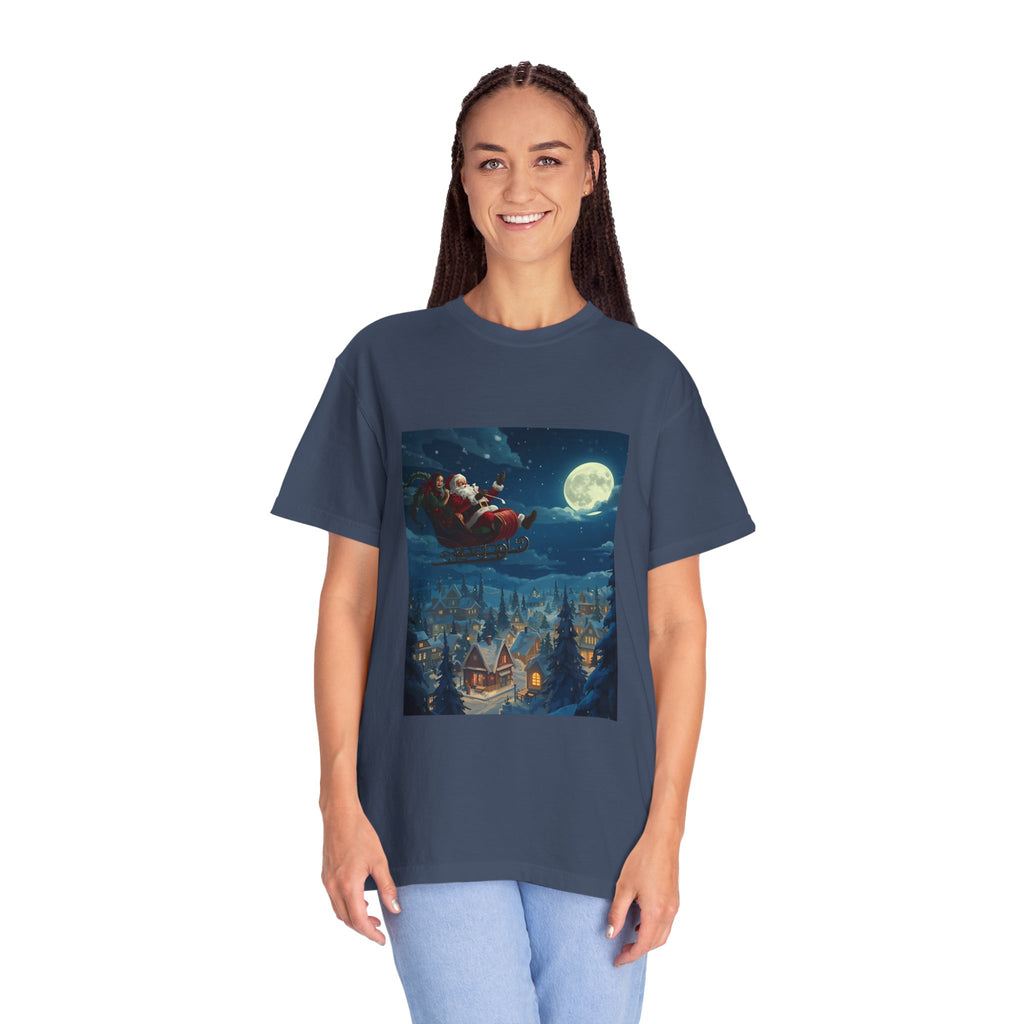 Christmas Santa Sleigh Unisex Garment-Dyed T-shirt