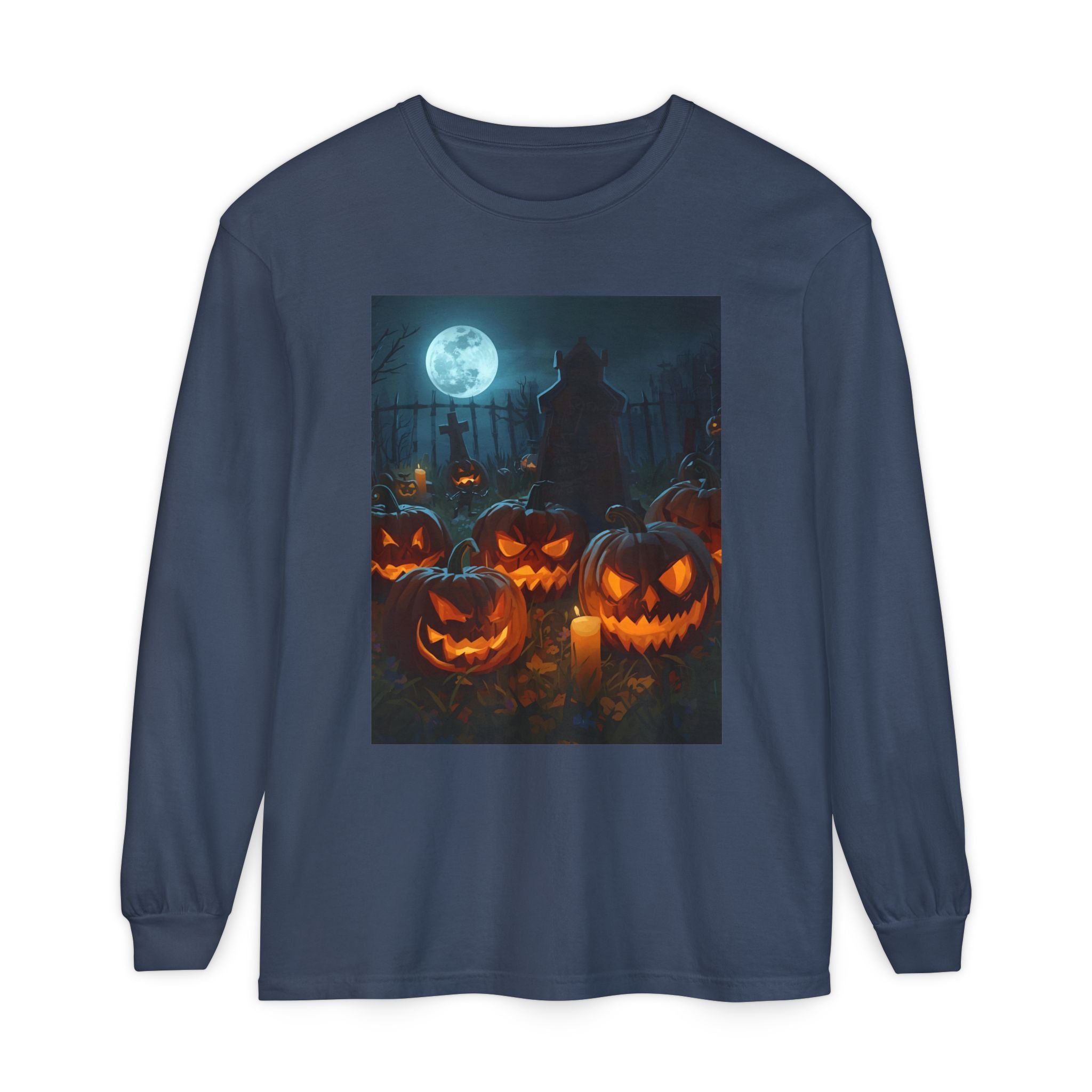 Scary Halloween Pumpkin Unisex Garment-dyed Long Sleeve T-Shirt