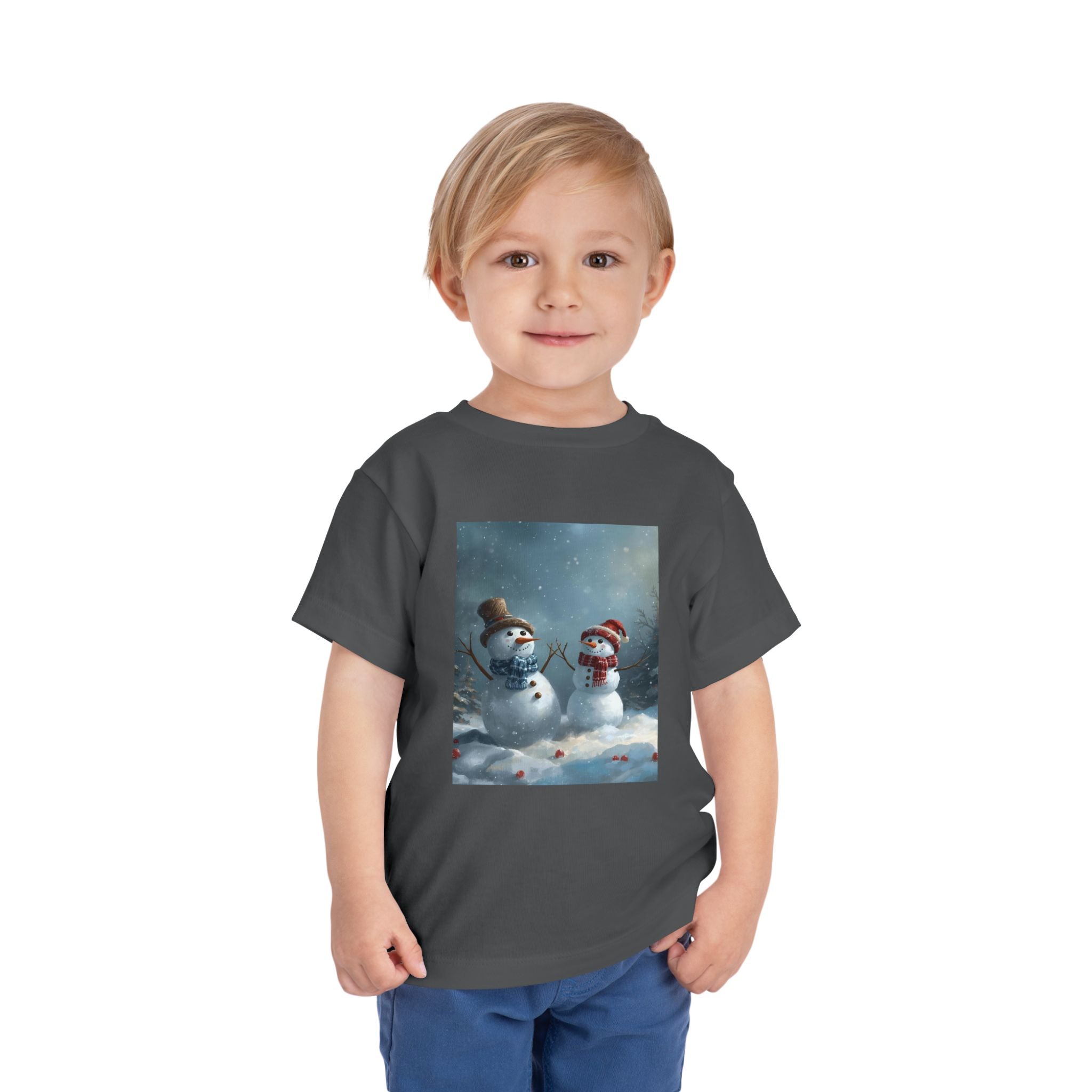 Toddler Christmas Snowman Winter Theme Tee, Cute Snowman Graphic Tee, Kids Short Sleeve Shirt, Holiday Outfit, Christmas Gift