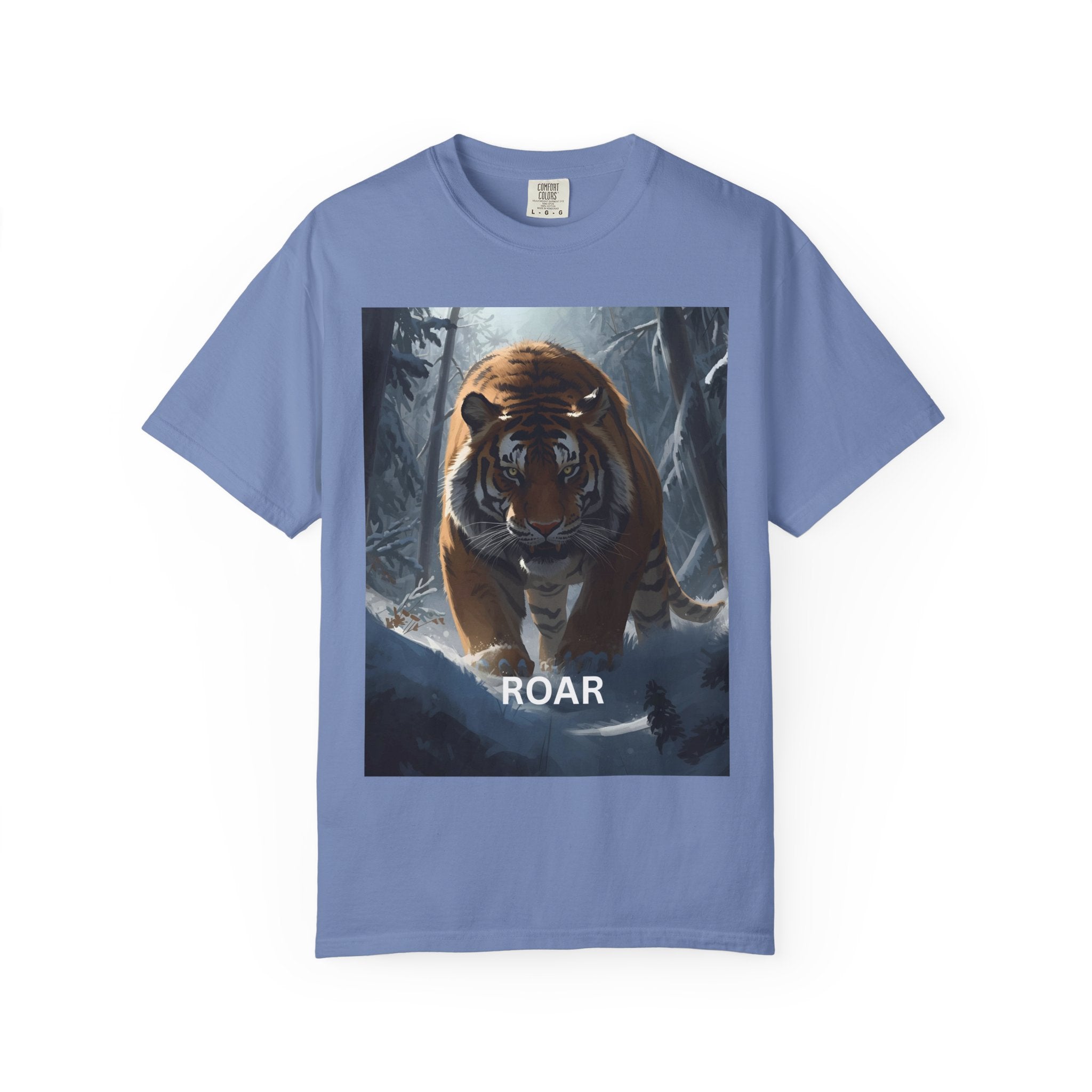 Fierce Tiger Roar Snow Graphic Tee, Eco-Friendly T-Shirt for Animal Lovers, Adventure Apparel, Gift for Wildlife Enthusiasts, Casual Wear