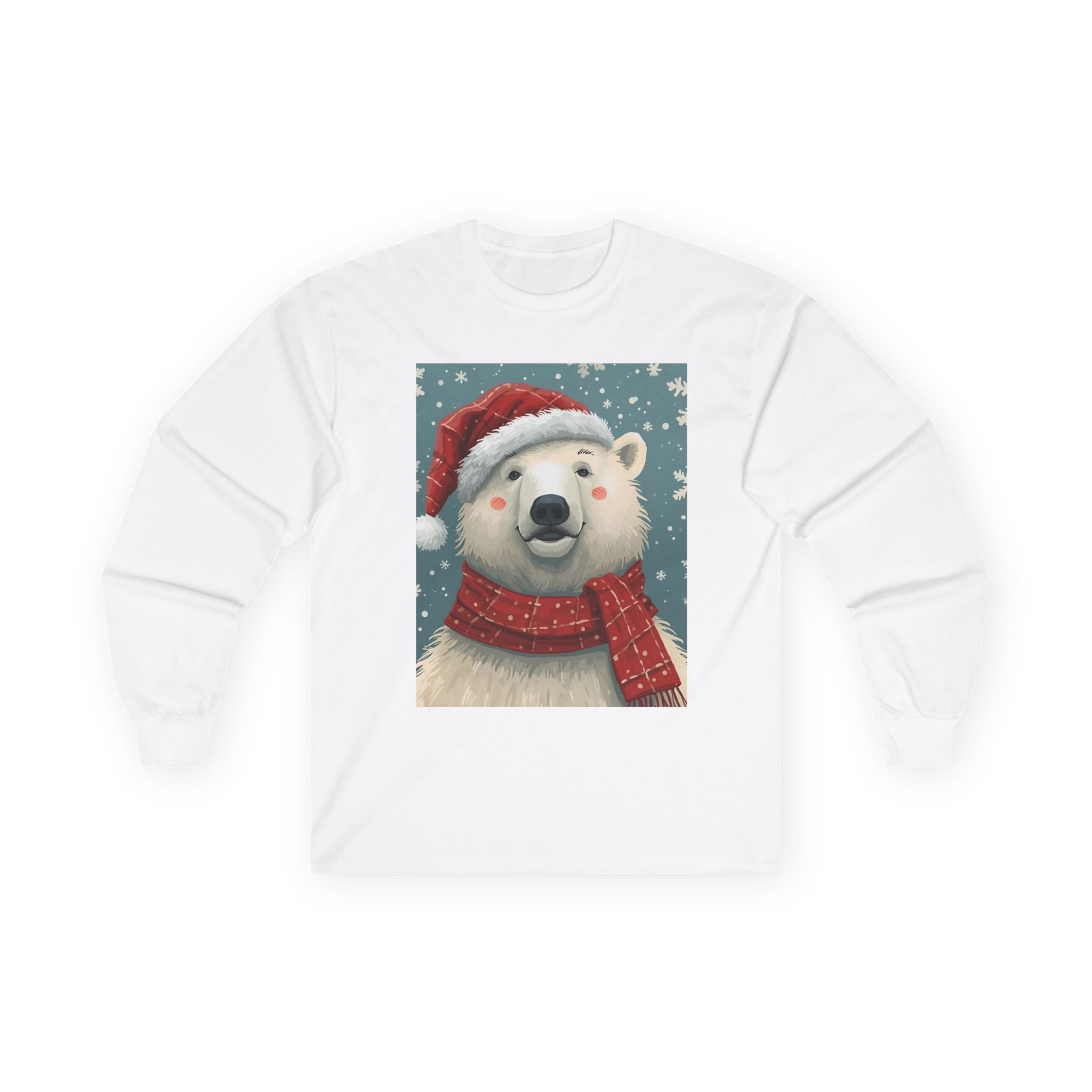 Christmas Polar Bear Long Sleeve Tee, Unisex Long Sleeve Shirt, Holiday Attire, Winter Wear, Cute Animal Apparel, Gift for Him and Her