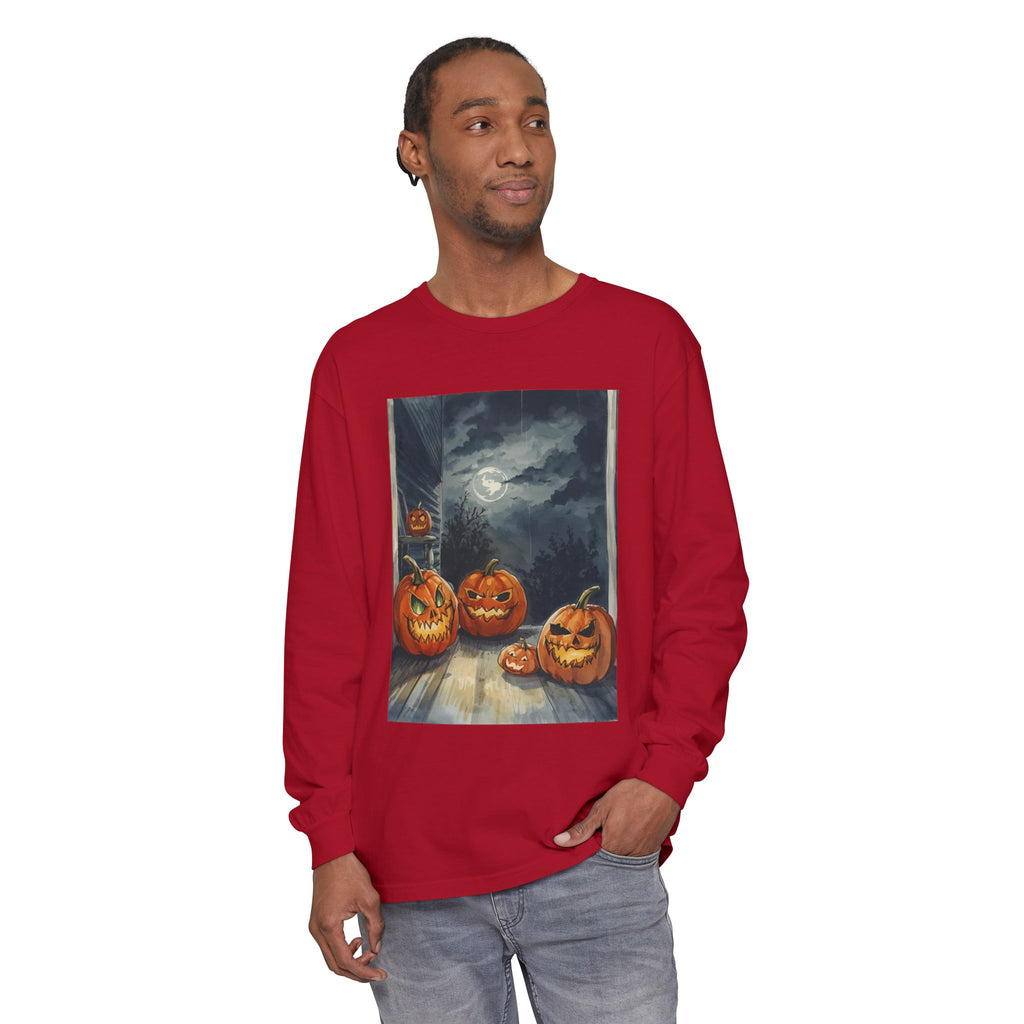 Halloween Pumpkin Scary Unisex Garment-dyed Long Sleeve T-Shirt