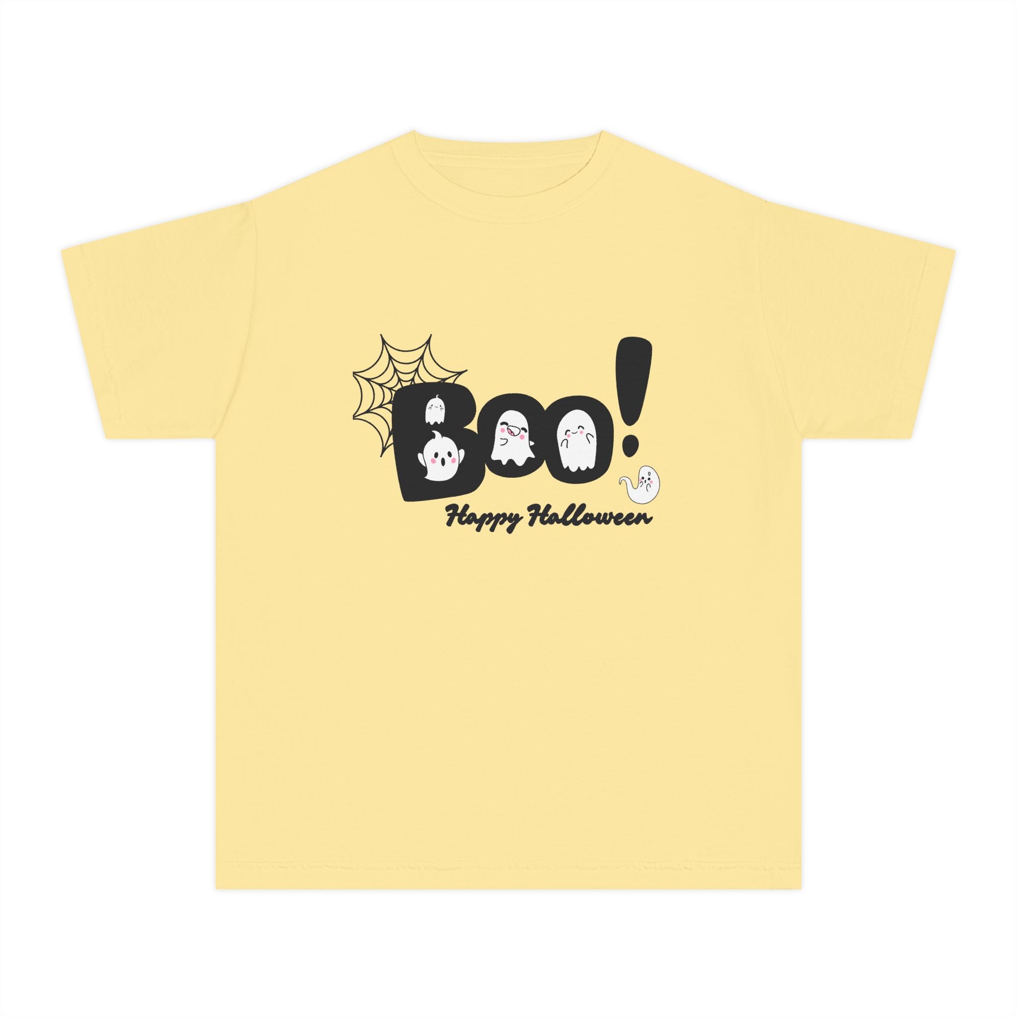 Cute Halloween Youth Tee, 'Boo!' Graphic Tee, Kids Halloween Shirt, Trick-or-Treat Apparel, Spooky Holiday T-Shirt