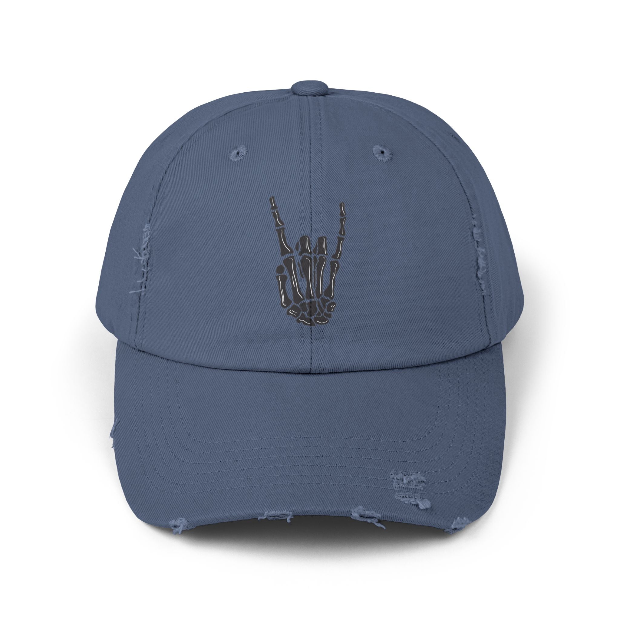 Distressed Cap with Rock Hand Design, Casual Hat for Music Lovers, Stylish Accessory, Gift for Concert Goers, Trendy Fashion Item