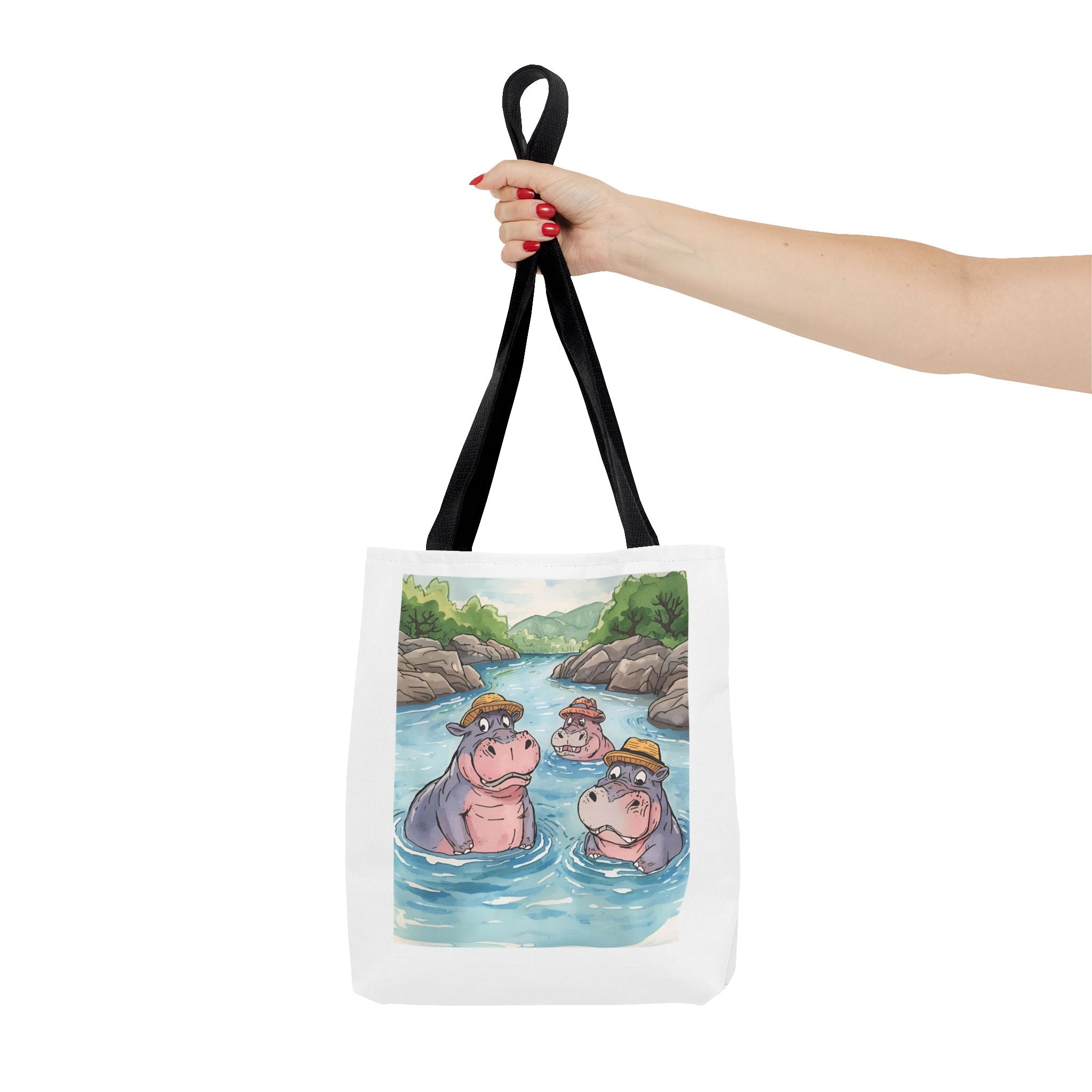 Playful Hippo Tote Bag, Fun Watercolor Tote, Animal Lover Gift, Eco-Friendly Shopping Bag, Cute Beach Bag, Summer Accessories