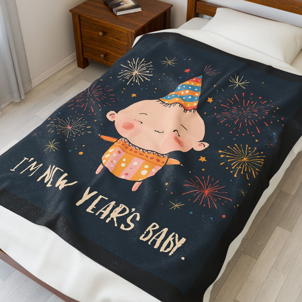 New Year's Baby Velveteen Plush Blanket, Cozy Blanket, Baby Shower Gift, Nursery Decor, Holiday Gift