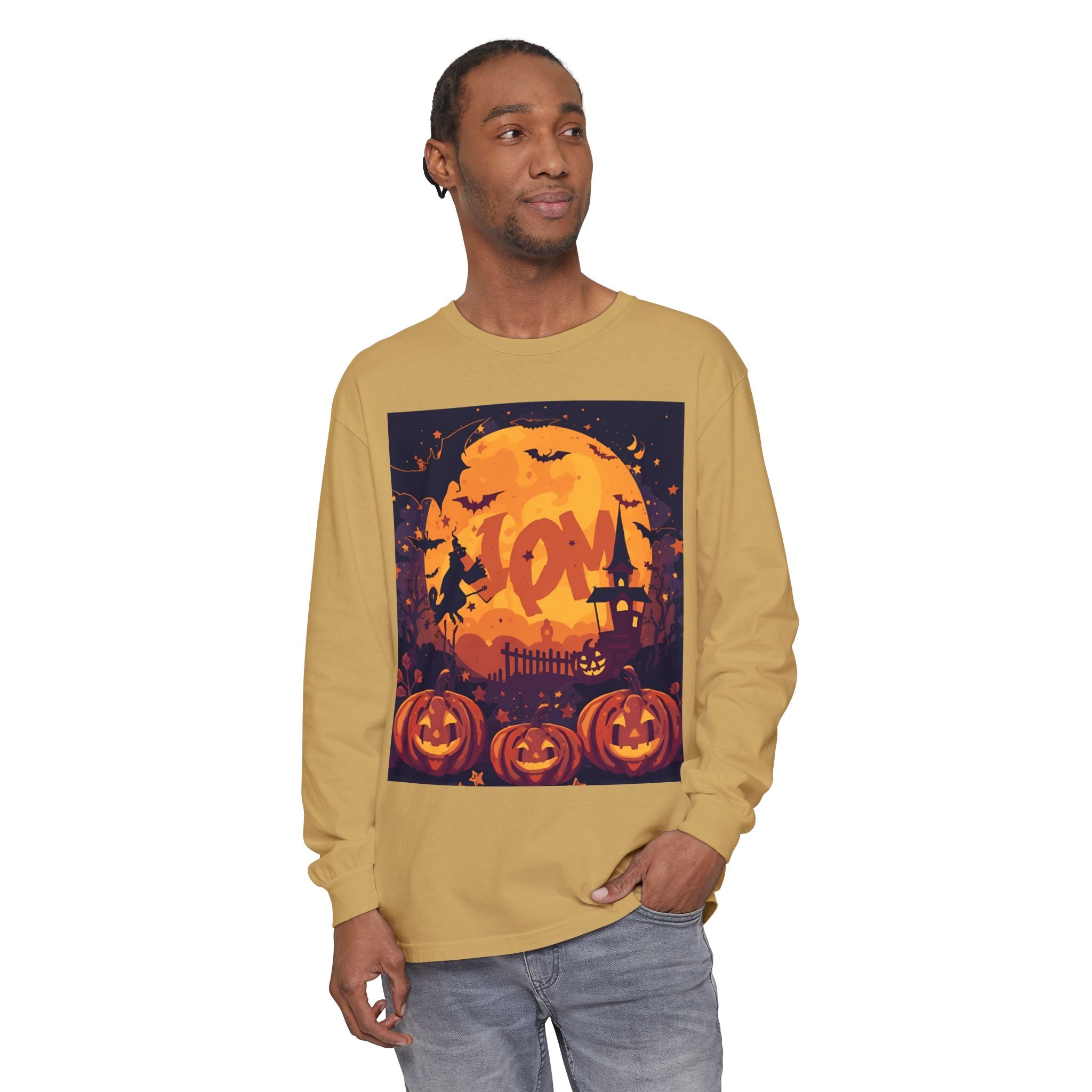 Halloween Pumpkin Long Sleeve T-Shirt, Unisex Spooky Shirt, Fall Apparel, Halloween Costume, Cozy Autumn Top, Halloween Party Wear