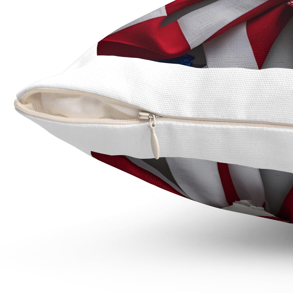 Patriotic Heart Pillow with Floral Accent, USA Decor, American Flag Throw Pillow, Memorial Day Gift, Fourth of July Cushion