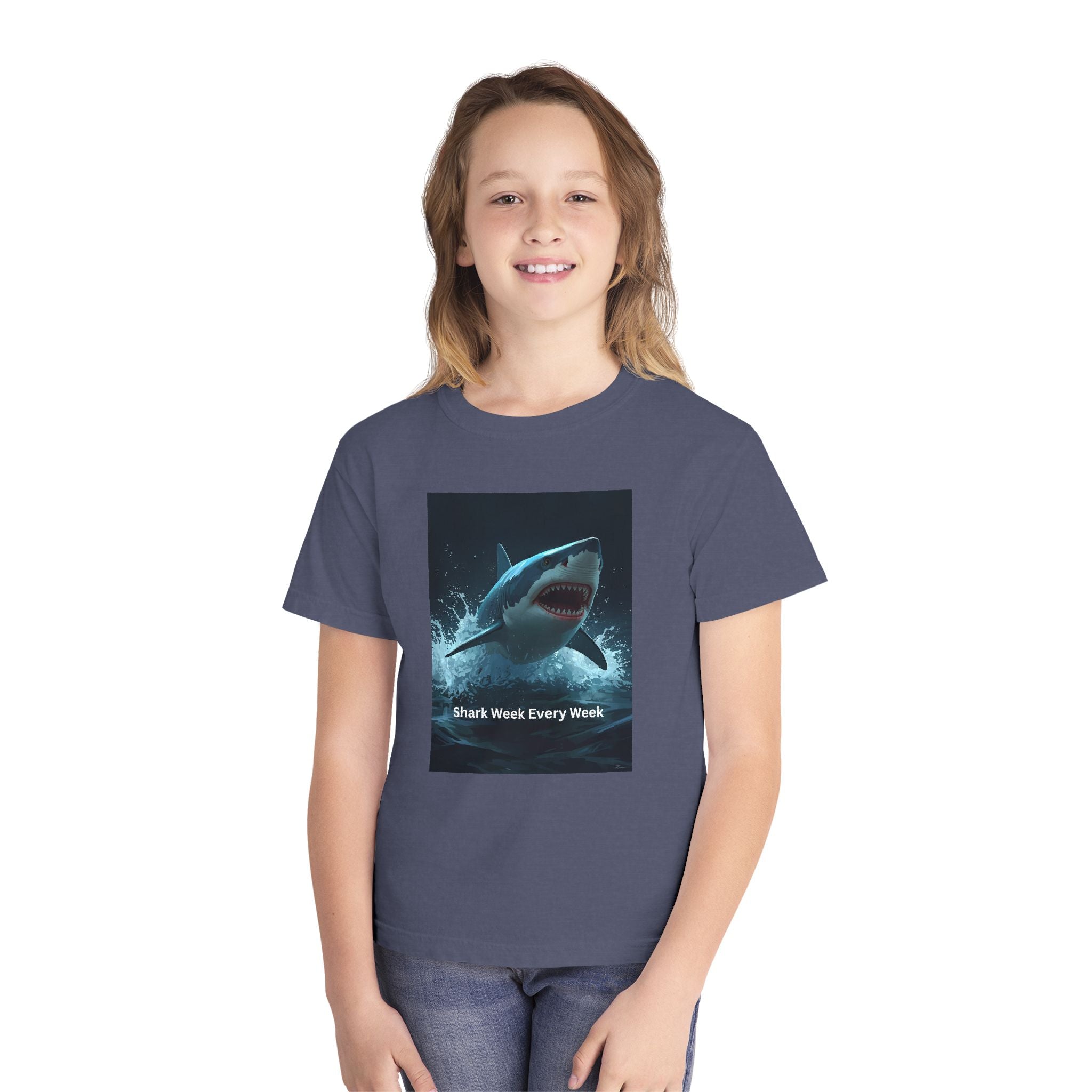 Shark Week Youth Tee, Fun Shark Graphic Shirt, Kids Summer Apparel, Ocean Lover Gift, Beach Party Clothing