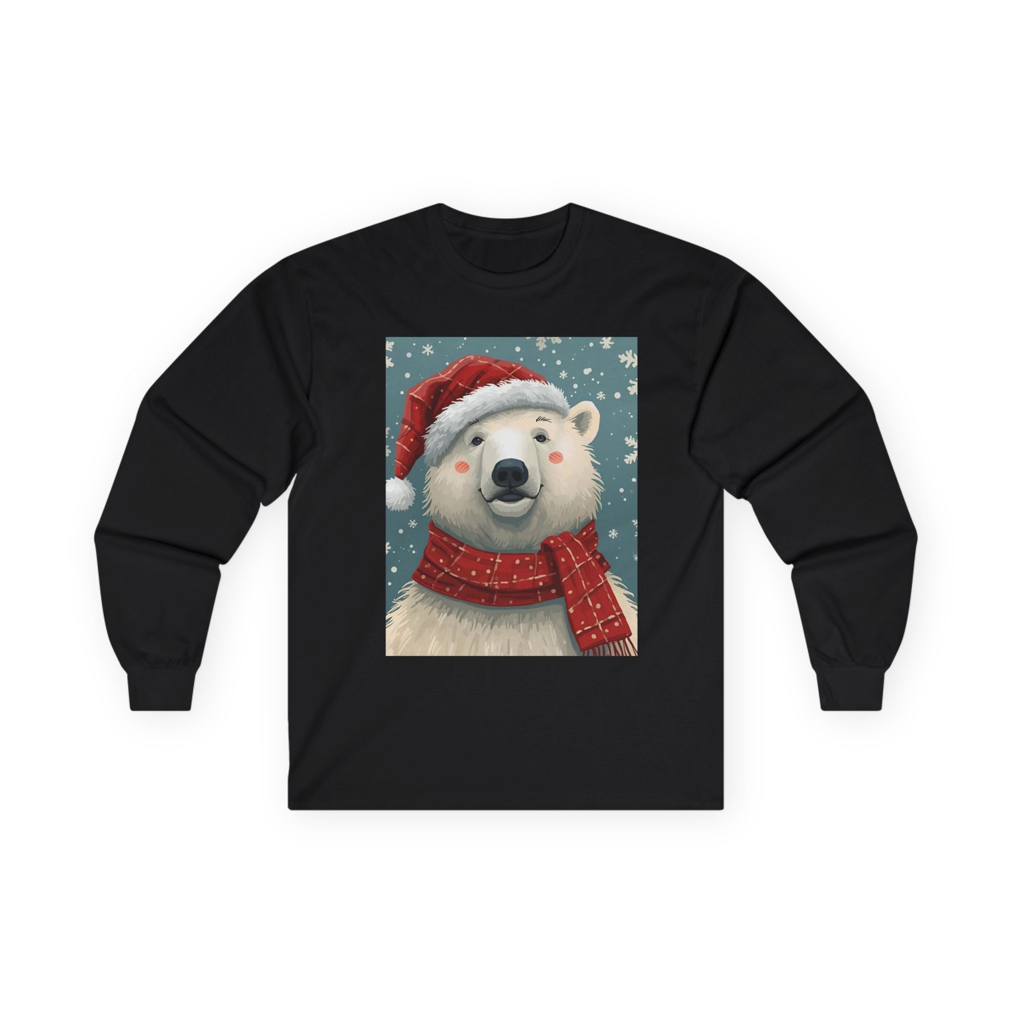 Christmas Polar Bear Long Sleeve Tee, Unisex Long Sleeve Shirt, Holiday Attire, Winter Wear, Cute Animal Apparel, Gift for Him and Her