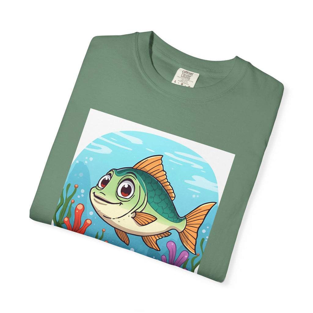 Here Fishy Fishy Fishy Colorful Fish-Themed Unisex T-Shirt, Fun Graphic Tee for Kids and Adults, Perfect for Summer, Fishing Trips, and Gift Giving