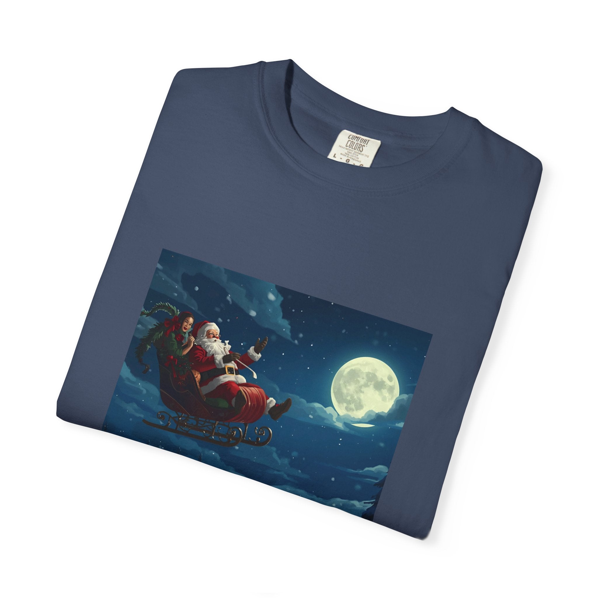 Christmas Santa Sleigh Unisex Garment-Dyed T-shirt