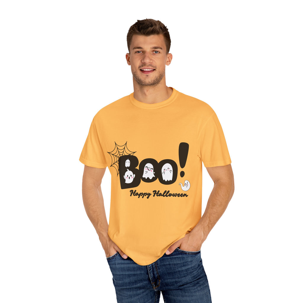 Halloween Boo T-Shirt, Unisex Garment-Dyed Tee, Spooky Costume, Fall Apparel, Trick or Treat Shirt, Ghost Print Top
