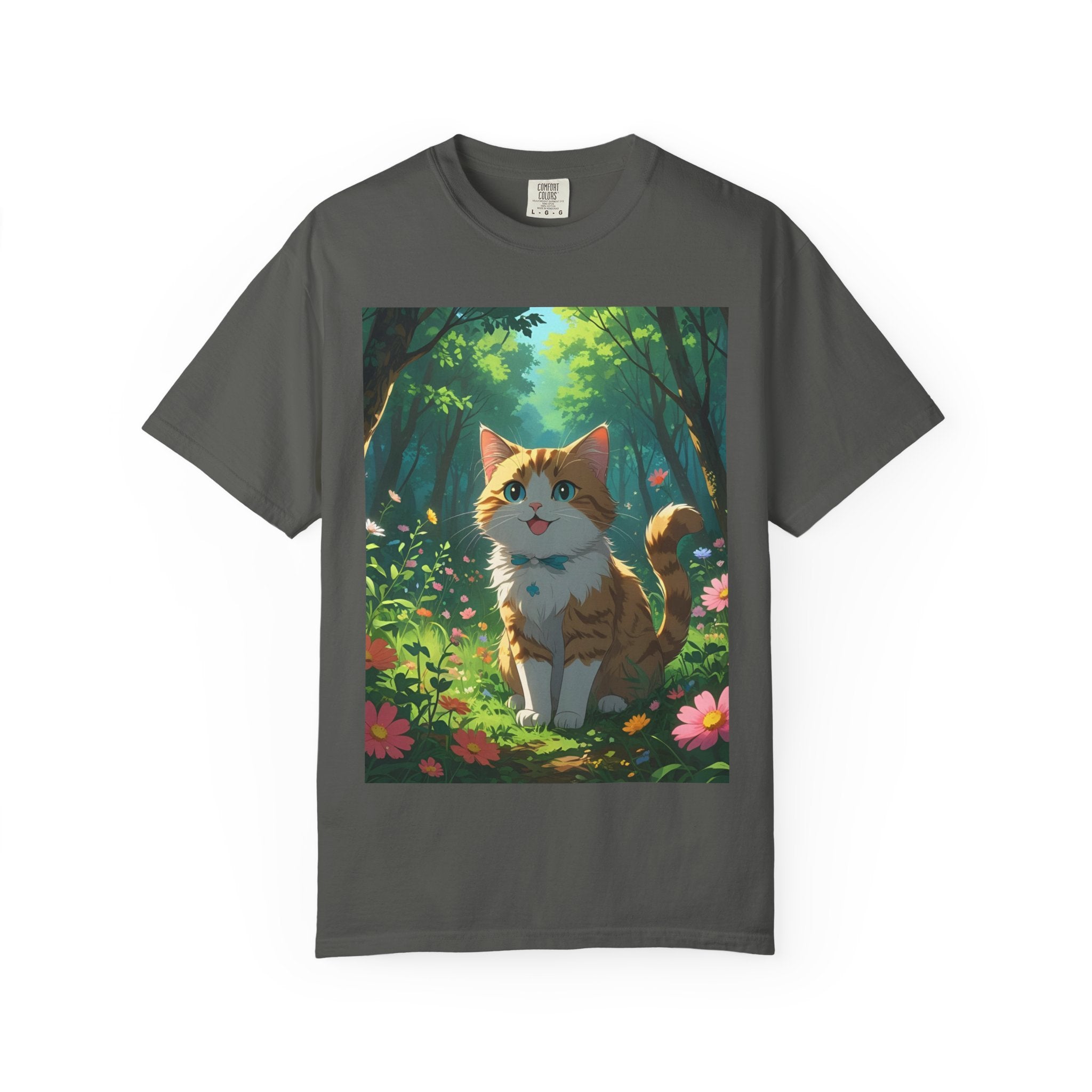 Whimsical Cat In Forest T-Shirt | Nature Lover Gift, Cute Pet Shirt, Animal Art Tee, Summer Outfit, Eco-Friendly Fashion