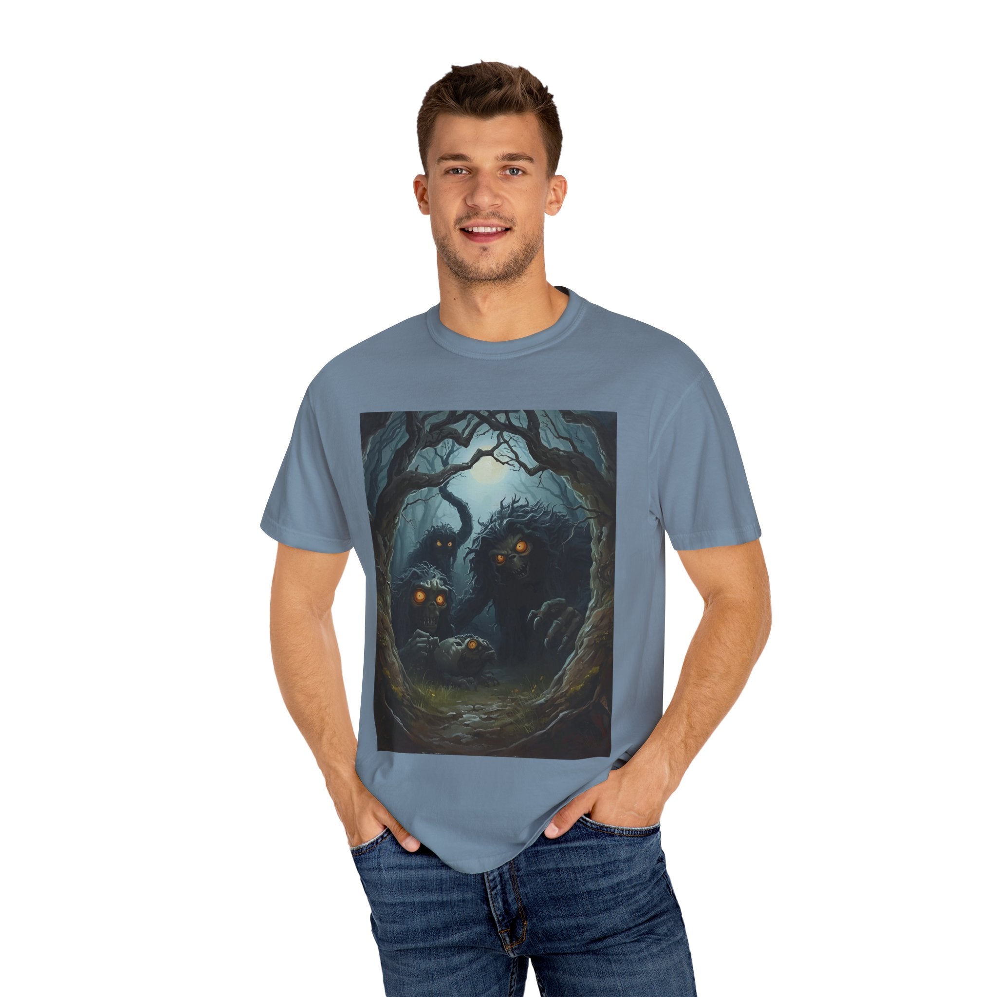 Spooky Mystical Forest T-Shirt | Unisex Garment-Dyed Tee for Nature Lovers | Perfect for Halloween, Casual Wear, Gift Idea