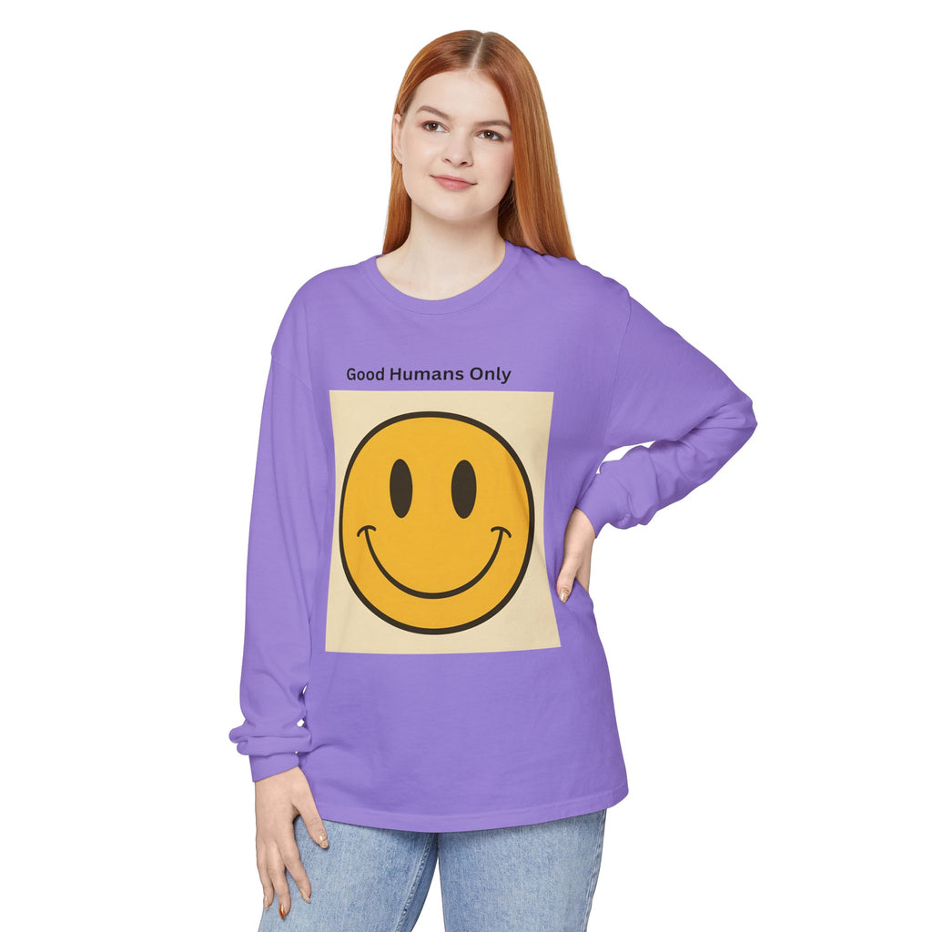 Smiley Face Unisex Garment-dyed Long Sleeve T-Shirt