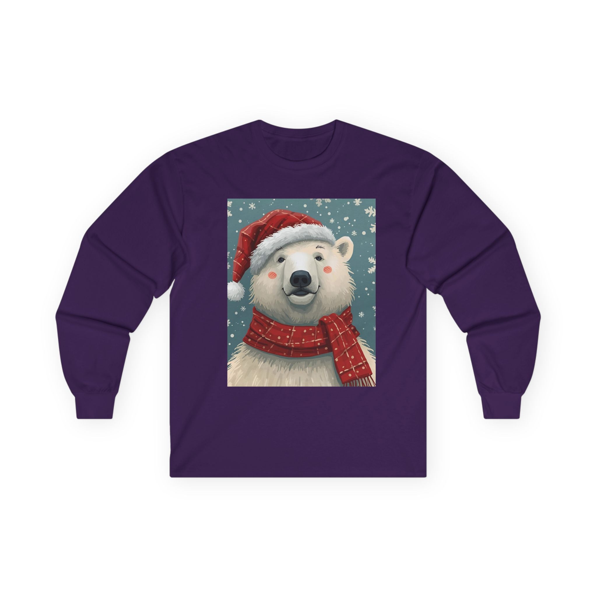 Christmas Polar Bear Long Sleeve Tee, Unisex Long Sleeve Shirt, Holiday Attire, Winter Wear, Cute Animal Apparel, Gift for Him and Her