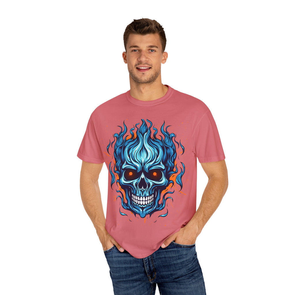 Flaming Skull T-Shirt, Unisex Graphic Tee, Edgy Casual Wear, Halloween Apparel, Gift for Rock Music Fans