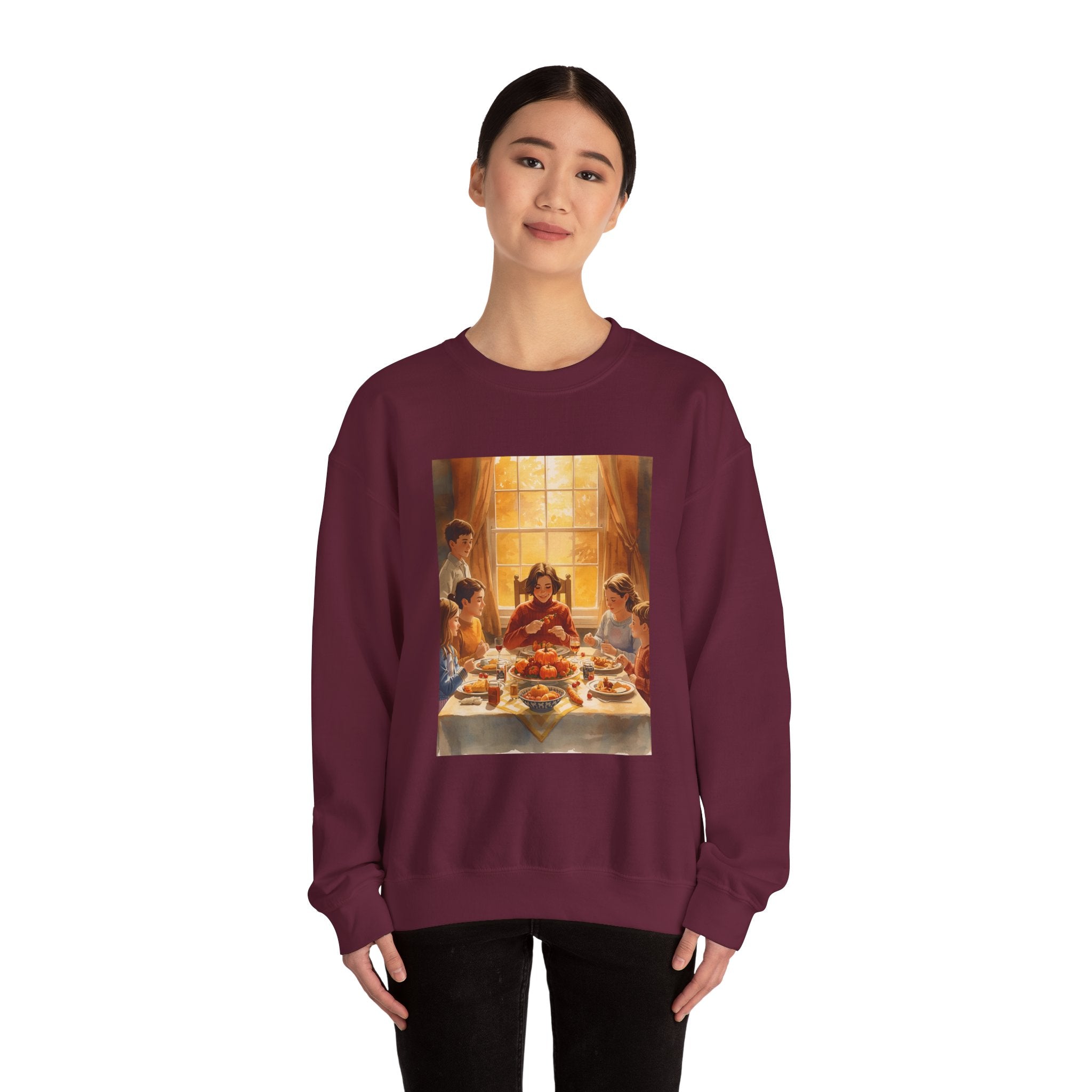 Cozy Family Dinner Crewneck Sweatshirt | Warm Winter Apparel, Casual Layering, Gift for Holidays, Family Gatherings, Nostalgic Artwork