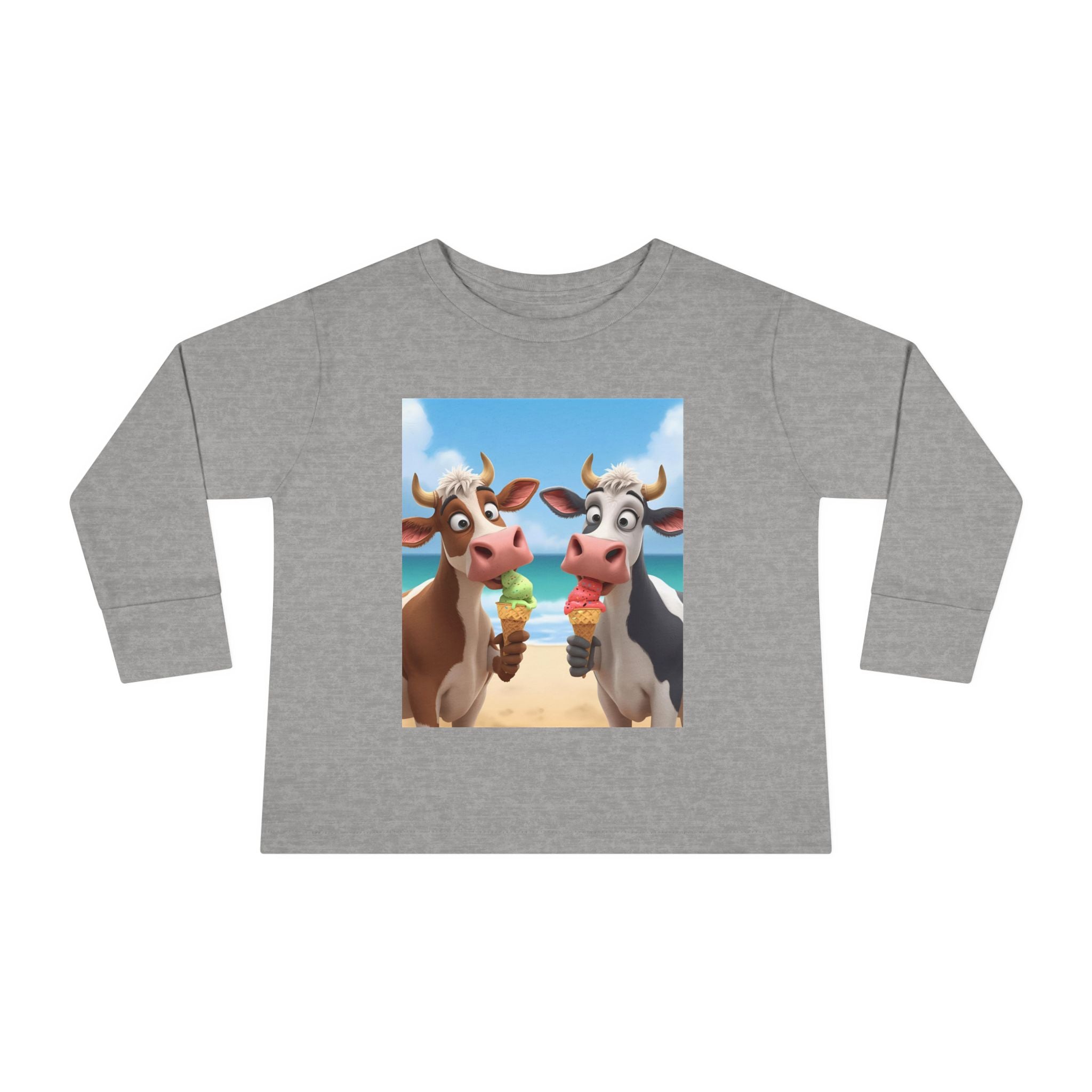 Beachy Cow Toddler Long Sleeve Tee, Cute Cows T-shirt, Kids Summer Tee, Farm Animal Shirt, Toddler Graphic Top, Fun Childrens Apparel