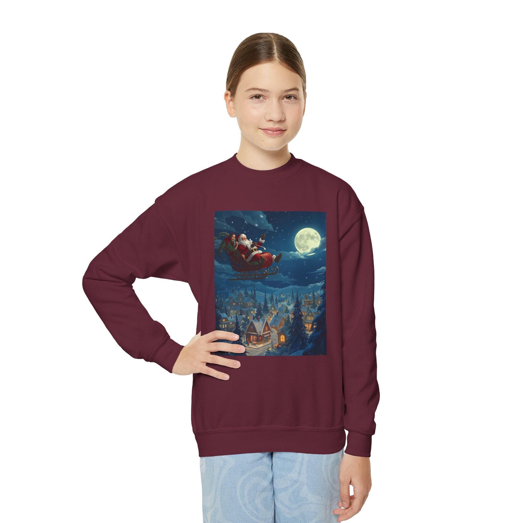 Christmas Santa Sleigh Youth Crewneck Sweatshirt