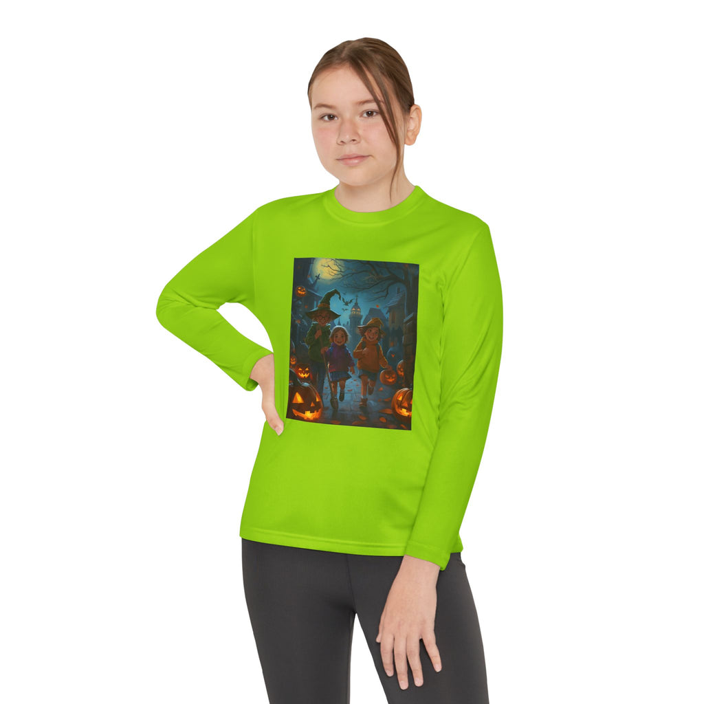 Halloween Themed Youth Long Sleeve Halloween Tee, Spooky Costume Shirt, Kids Trick or Treat Top, Fall Celebration Apparel, Halloween Party Wear