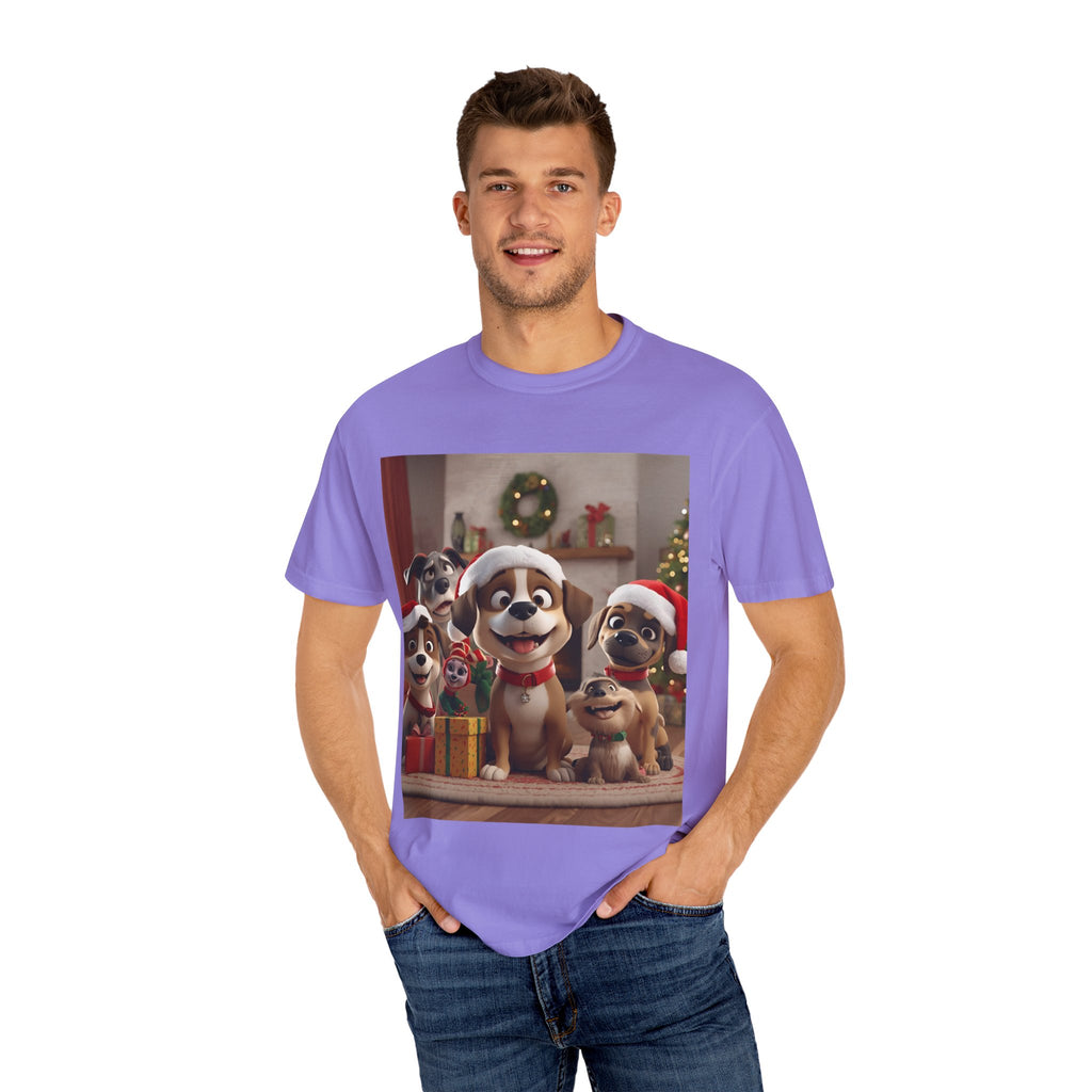 Cute Christmas Festive Dog Lovers T-Shirt | Unisex Garment-Dyed Tee for Dog Enthusiasts | Holiday Gift, Christmas Apparel, Pet Lover Shirt