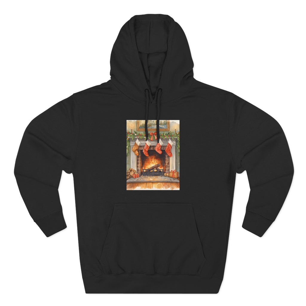 Christmas Stocking Fireplace Three-Panel Fleece Hoodie
