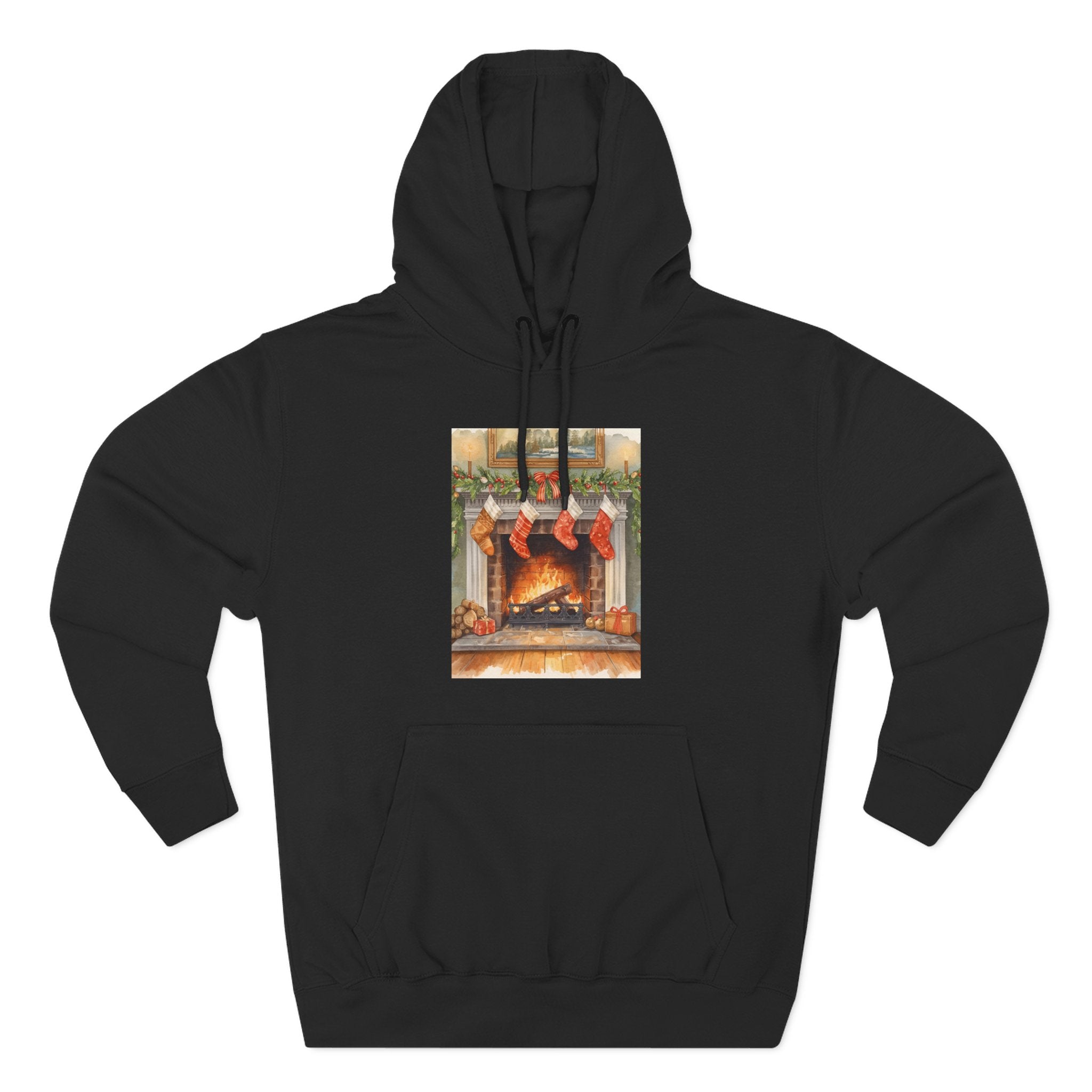 Christmas Stocking Fireplace Three-Panel Fleece Hoodie