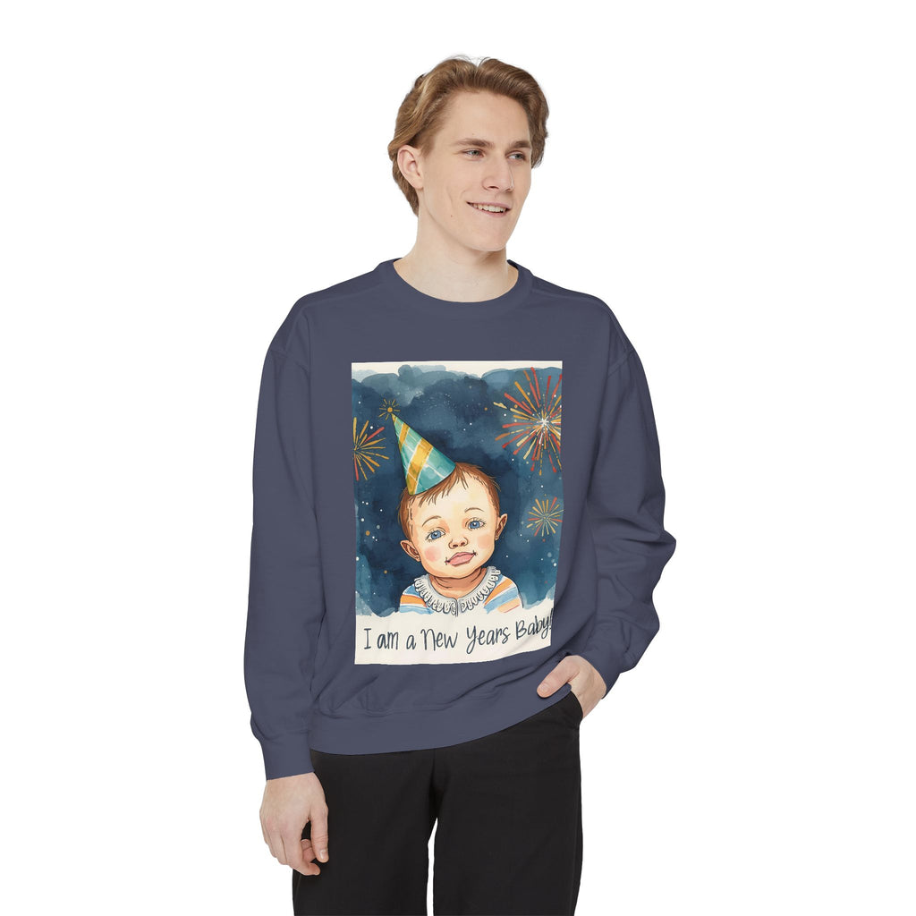 New Year's Baby Sweatshirt, Unisex Garment-Dyed Sweatshirt, Cute New Year Outfit, Holiday Gift, Baby Celebration Wear, Cozy Party Sweater