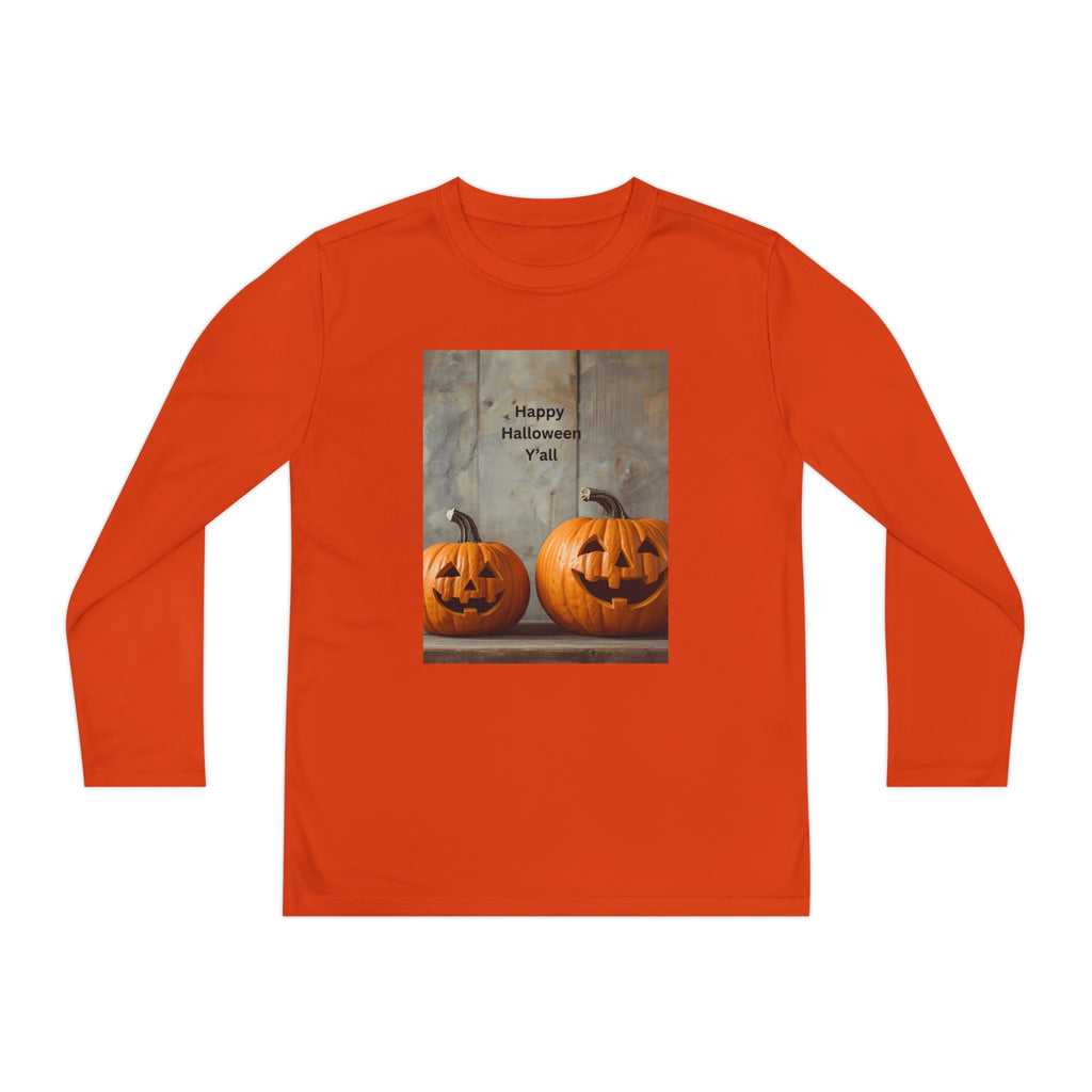 Youth Halloween Pumpkin Long Sleeve Tee, Funny Halloween Shirt, Kids Pumpkin Tee, Fall Celebration Top, Spooky Season Apparel