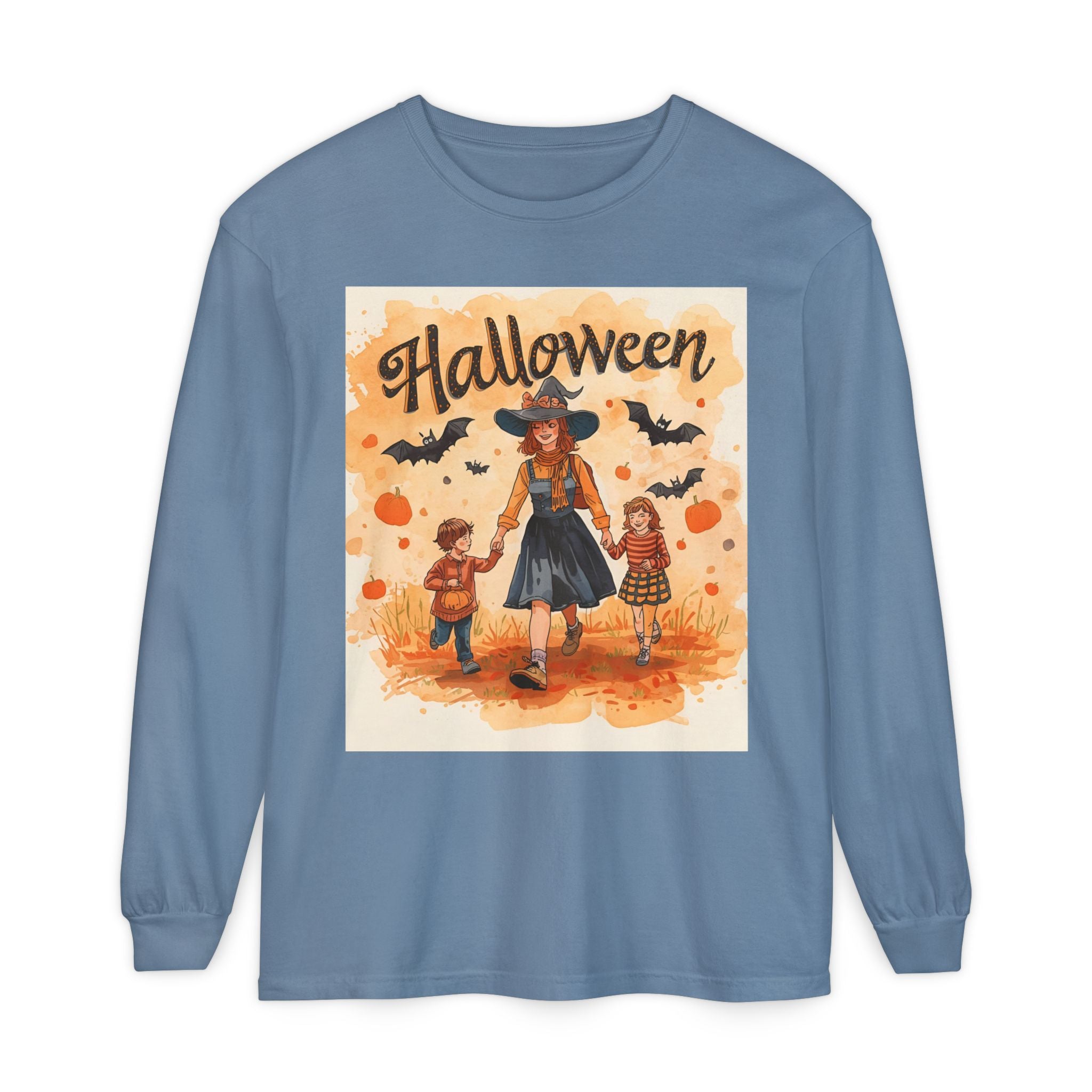 Halloween Themed Mom And Children Unisex Garment-dyed Long Sleeve T-Shirt