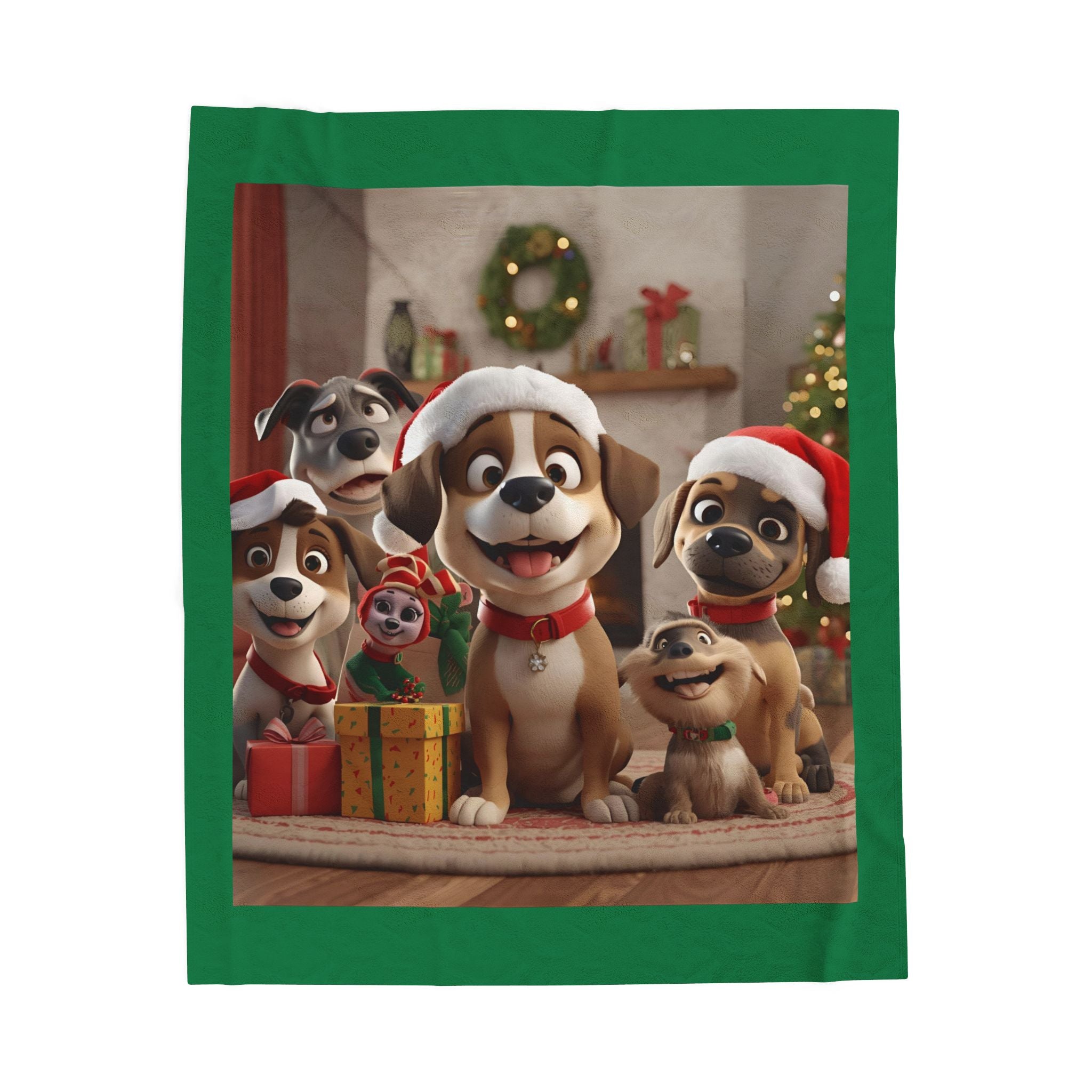 Cute Christmas Puppies Velveteen Plush Blanket