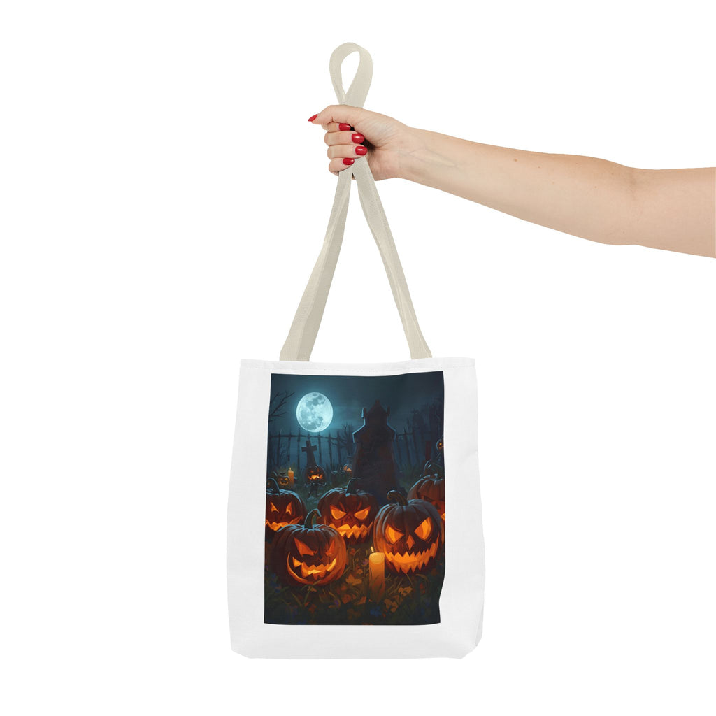 Spooky Halloween Pumpkin Tote Bag, Trick or Treat Bag, Pumpkins and Moon Design, Fall Festival Accessory, Scary Gift for Halloween
