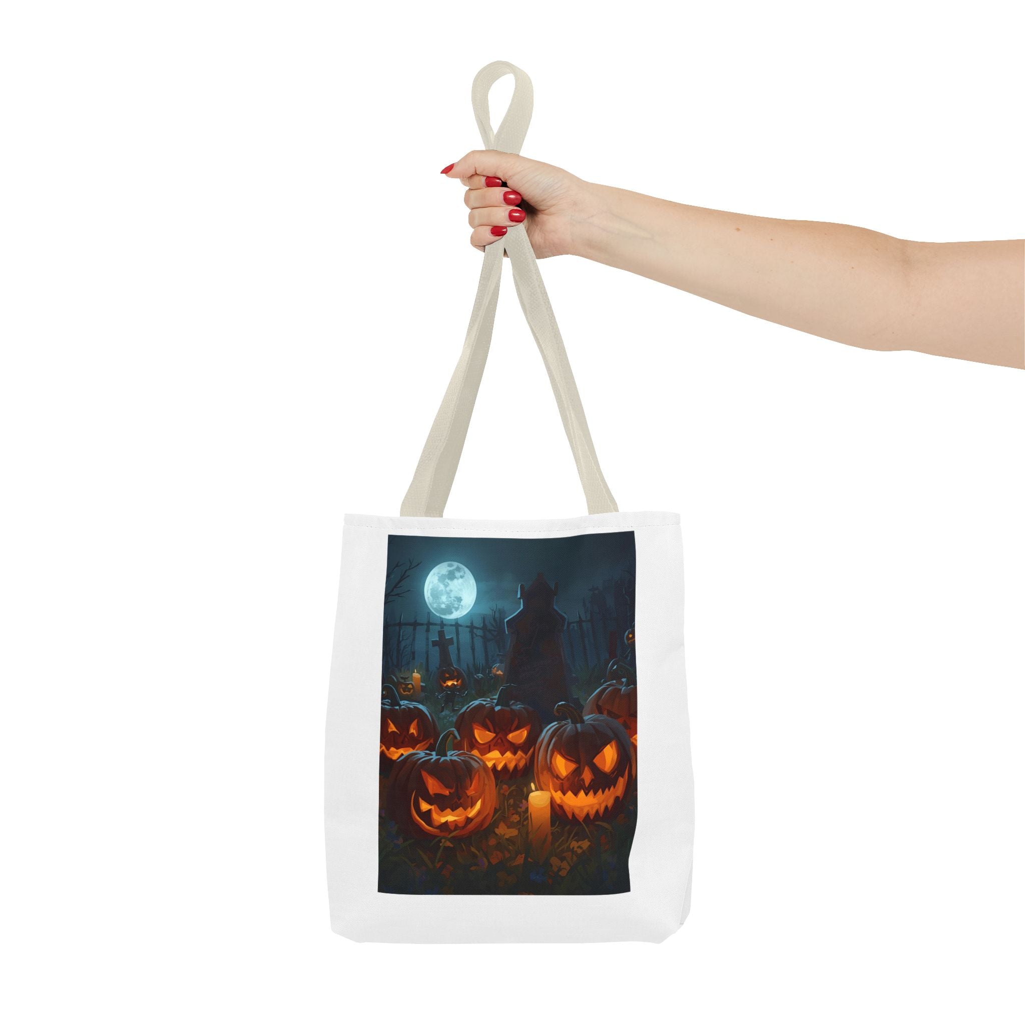 Spooky Halloween Pumpkin Tote Bag, Trick or Treat Bag, Pumpkins and Moon Design, Fall Festival Accessory, Scary Gift for Halloween