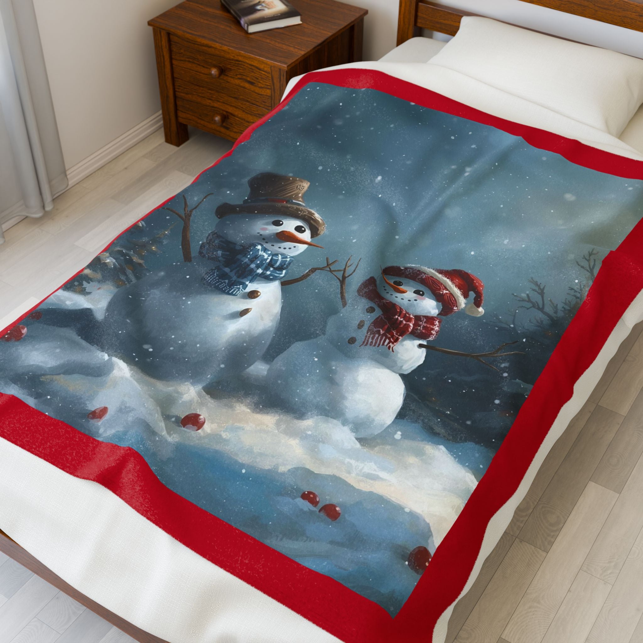 Christmas Snowman Family Velveteen Plush Blanket