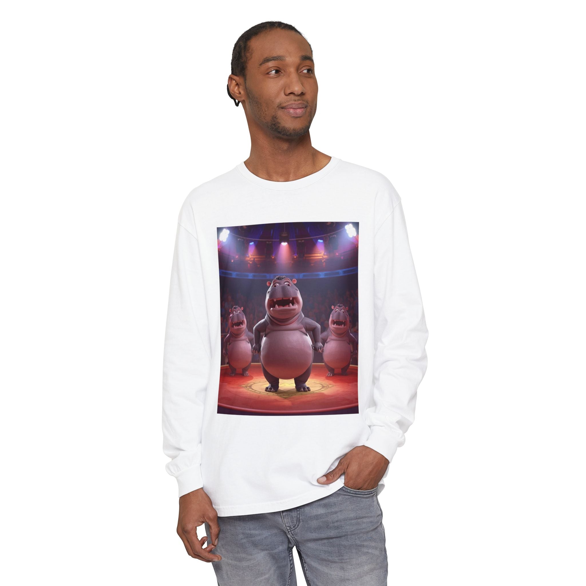 Hippo Funny Unisex Garment-dyed Long Sleeve T-Shirt