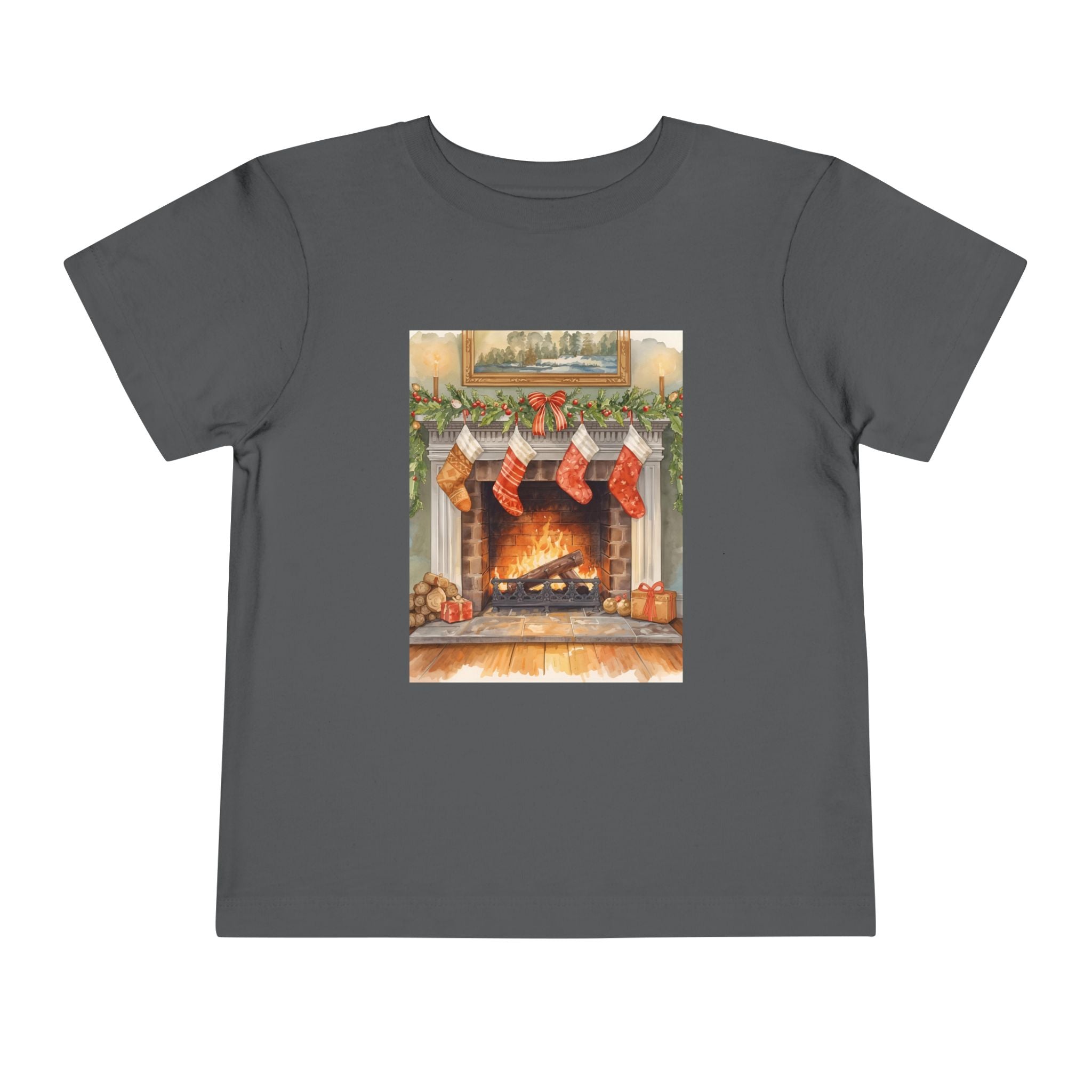 Christmas Stocking Fireplace Toddler Short Sleeve Tee