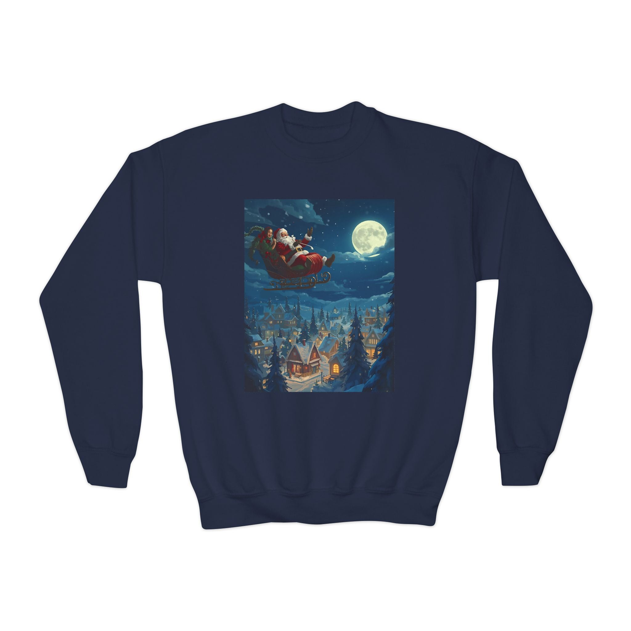 Christmas Santa Sleigh Youth Crewneck Sweatshirt