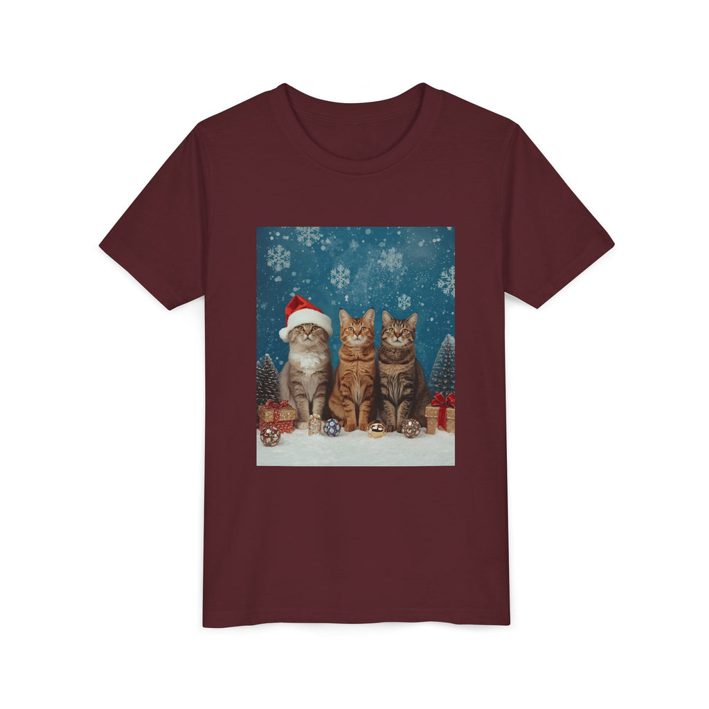 Cute Cat Festive Christmas Youth Short Sleeve Tee
