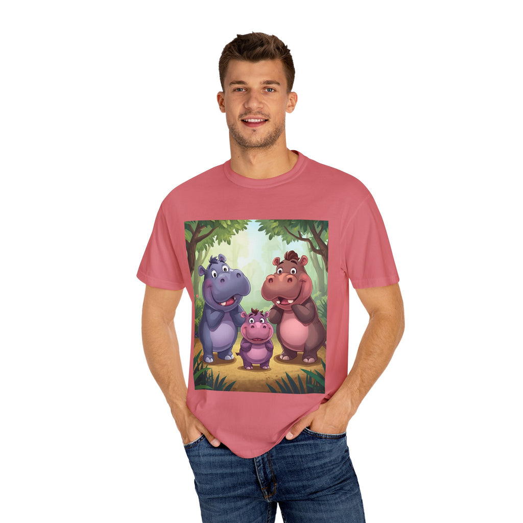 Cute Hippo Family T-Shirt, Unisex Garment-Dyed Tee, Animal Lovers Gift, Kids & Adults, Birthday, Family Reunion, Casual Wear