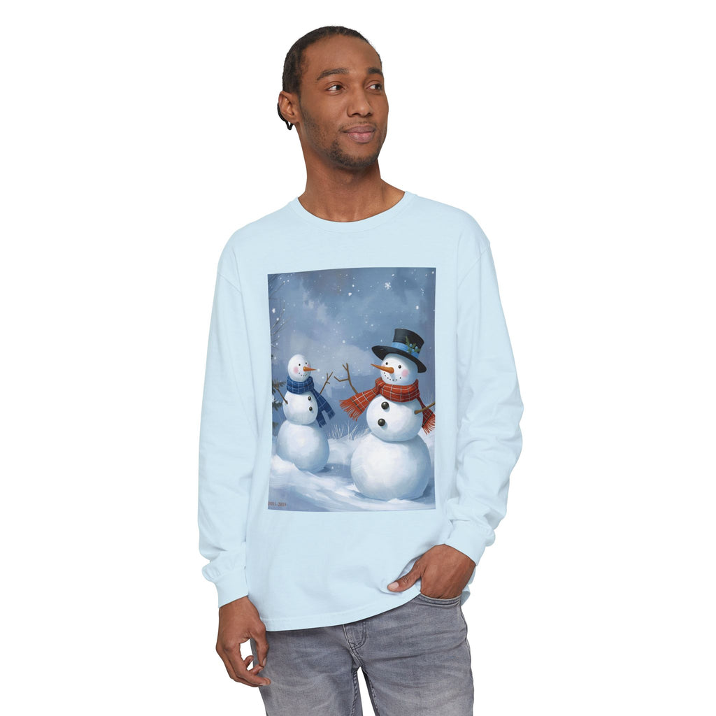 Christmas Snowman Family Unisex Garment-dyed Long Sleeve T-Shirt