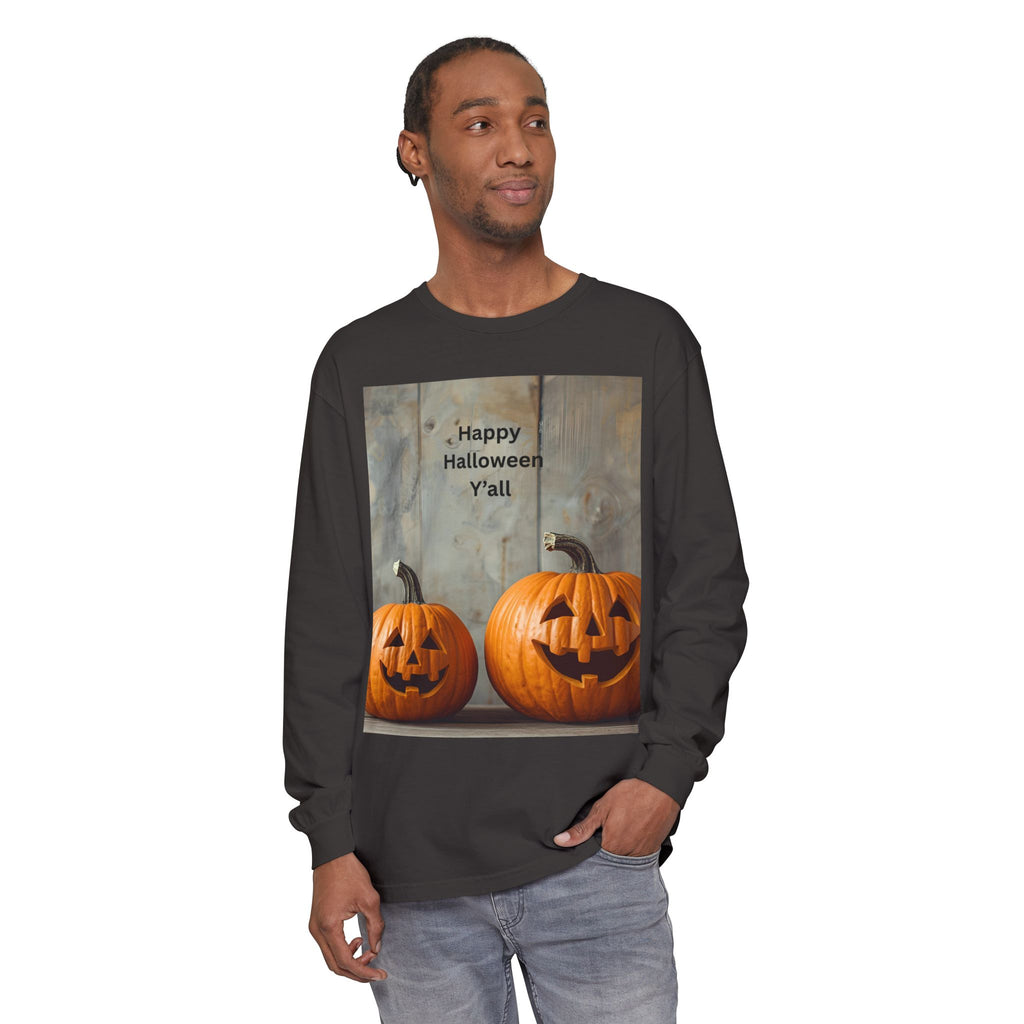 Halloween Pumpkin Long Sleeve Tee, Happy Halloween Shirt, Fall Apparel, Unisex Halloween T-Shirt, Seasonal Clothing