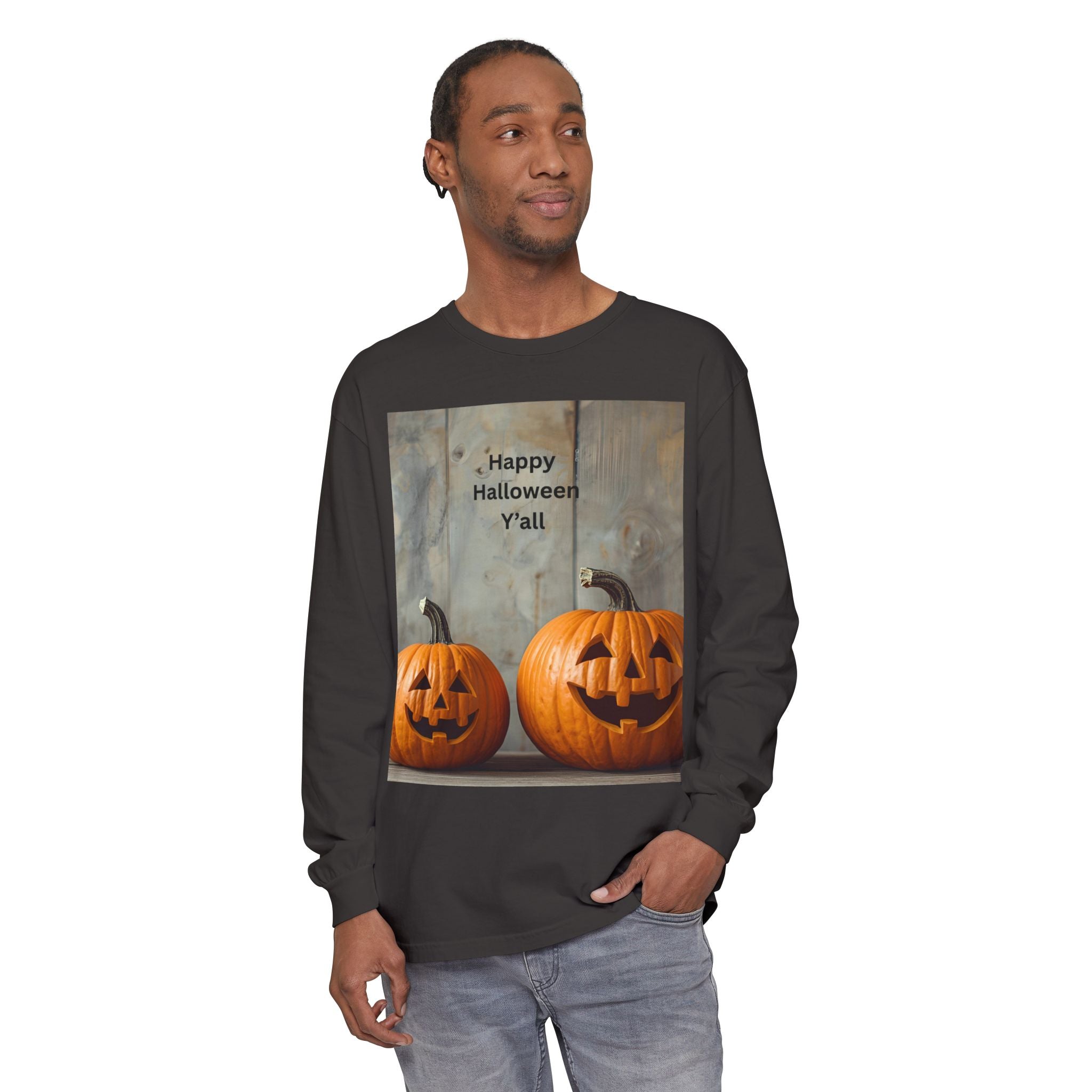 Halloween Pumpkin Long Sleeve Tee, Happy Halloween Shirt, Fall Apparel, Unisex Halloween T-Shirt, Seasonal Clothing