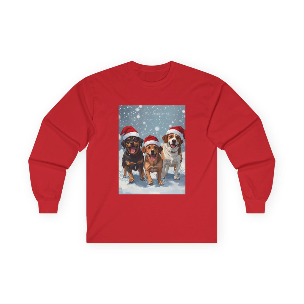 Cute Festive Dog Christmas T-Shirt, Christmas Gift for Dog Lovers, Holiday Apparel, Snowy Dog Design Tee, Cute Long Sleeve Shirt
