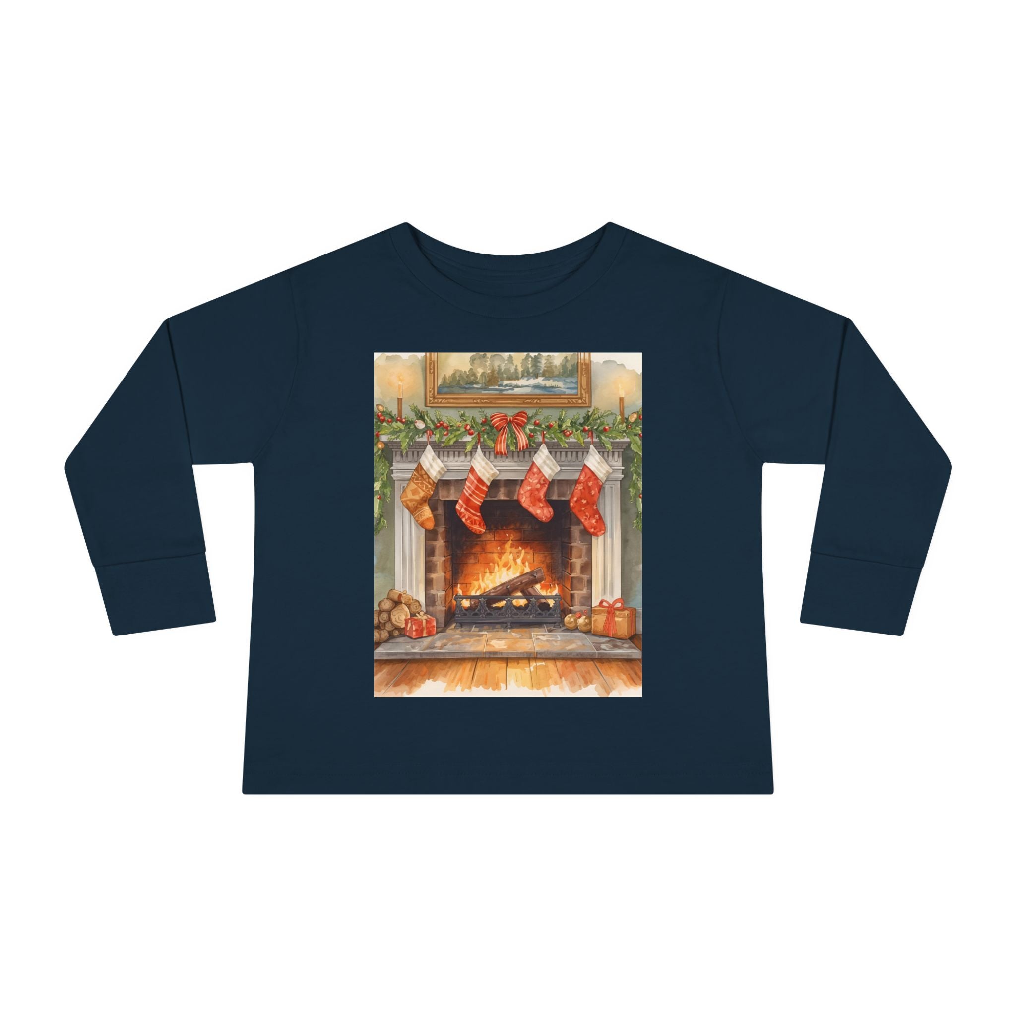 Christmas Stocking Fireplace Toddler Long Sleeve Tee