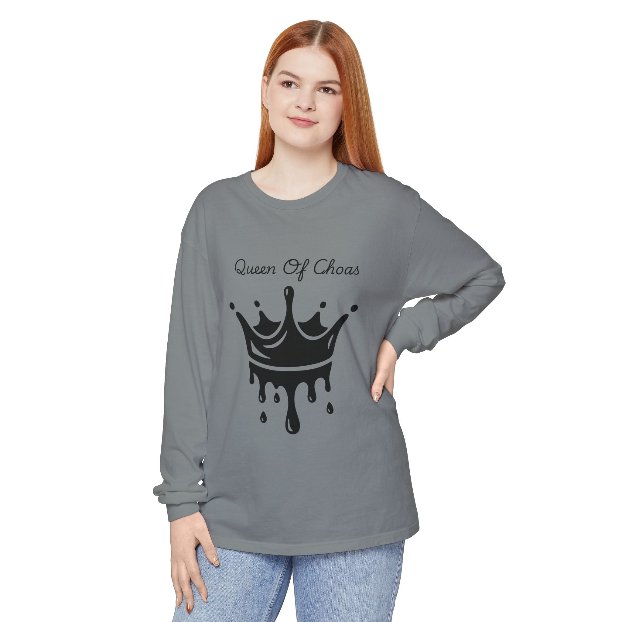Queen of Chaos Long Sleeve T-Shirt - Stylish Unisex Apparel for Creative Souls, Casual Wear, Gift for Her, Birthday, Everyday Style