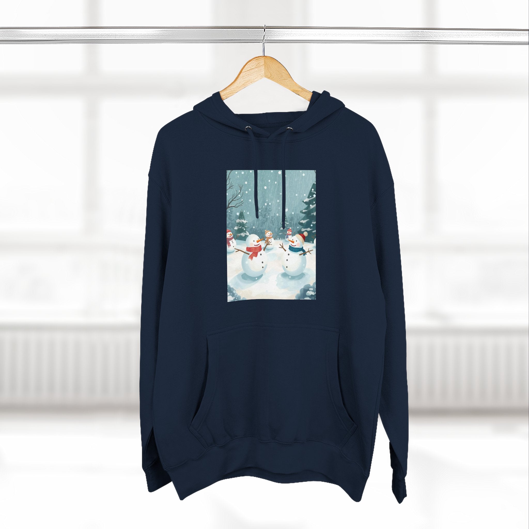 Cozy Snowman Hoodie, Winter Apparel, Holiday Gift, Christmas, Fleece Hoodie, Seasonal Style, Cold Weather Wear